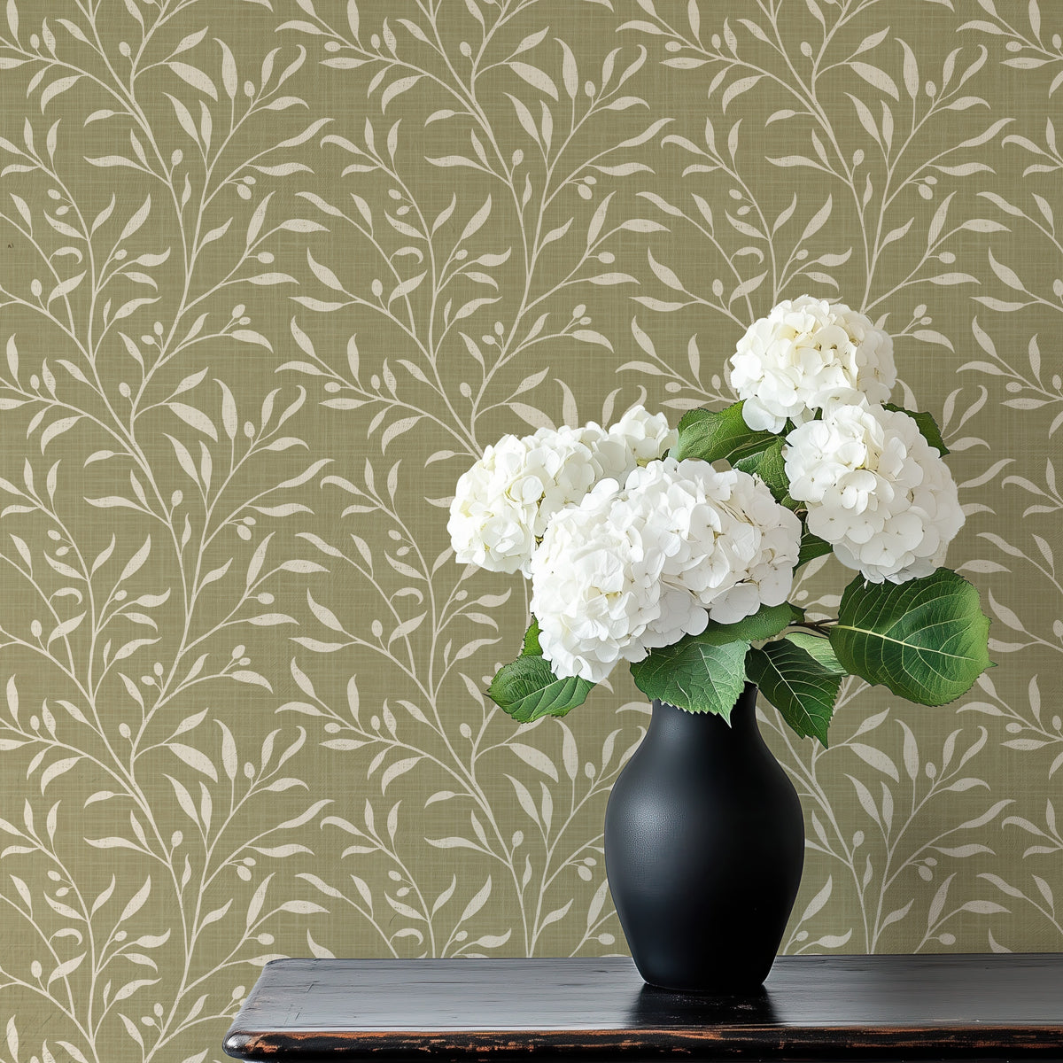 olive grove wallpaper green botanical leaves in peel and stick, prepasted or tradtional nonpasted for farmhouse or french country cottage decor