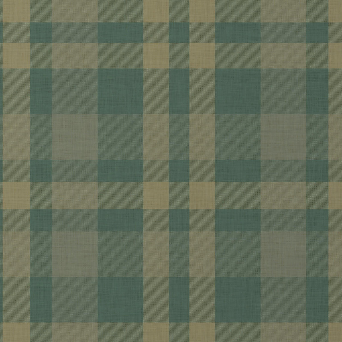 Pattern close-up of Hollis Plaid wallpaper in dark green and tan