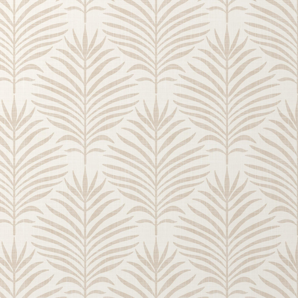 Close-up of beige and white Palm Breeze palm leaf wallpaper pattern