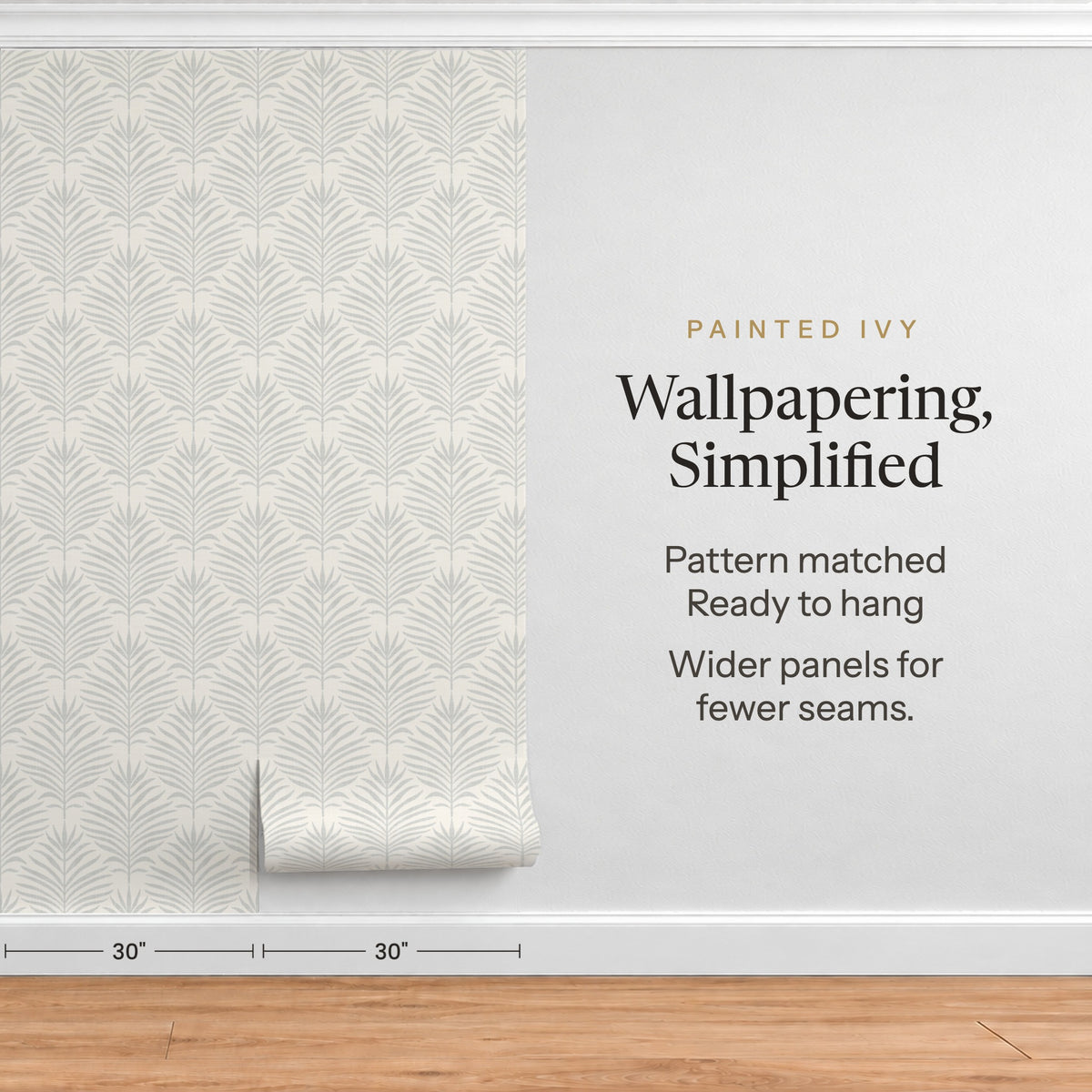 coastal botanical palm leaf wallpaper in gray and white for modern beach house or tropical decor in peel and stick, prepasted, or traditional nonpasted samples and rolls or panels