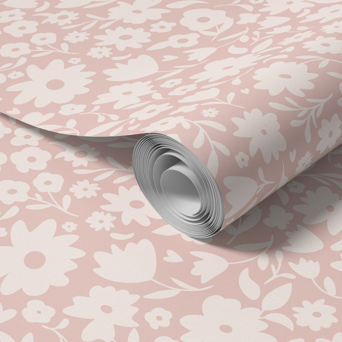 pink floral girls nursery wallpaper in removable peel and stick, prepasted or traditional nonpasted perfect for girly bedroom, powder room or accent wall.