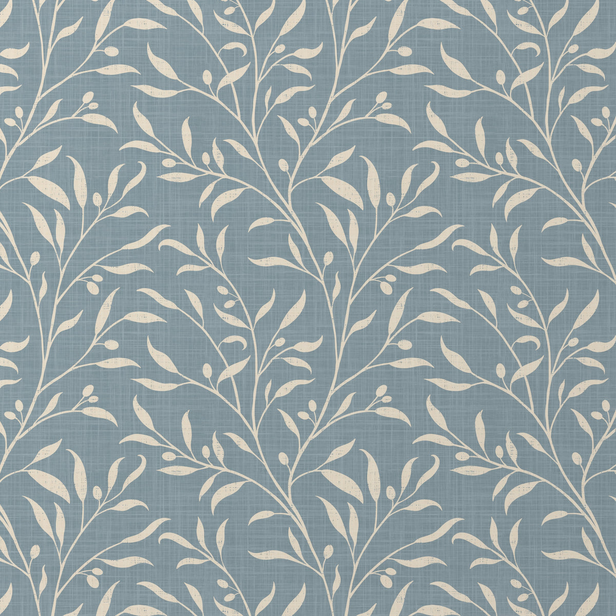 blue olive grove botanical leaf wallpaper in peel and stick, prepasted, or traditional nonpasted for vintage farmhouse, spanish or mediterranean style decor.