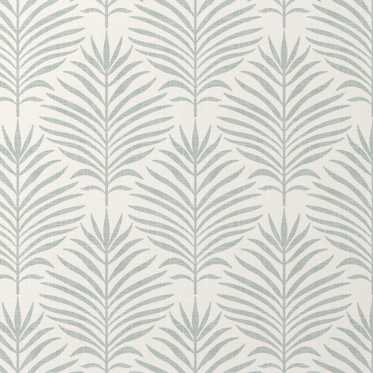 Close-up of gray green and white Palm Breeze palm leaf wallpaper pattern