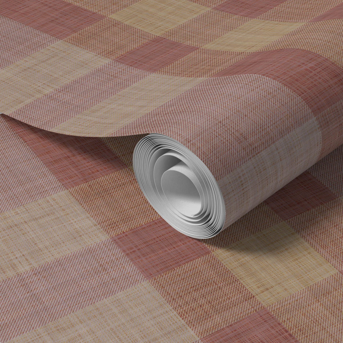 Roll of burgundy and taupe plaid wallpaper