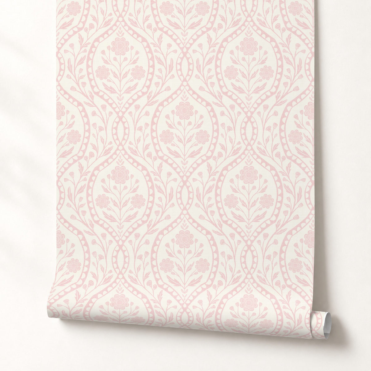 girls nursery pink floral wallpaper with botanical wildflowers shown roll in removable peel and stick, prepasted or traditional nonpasted