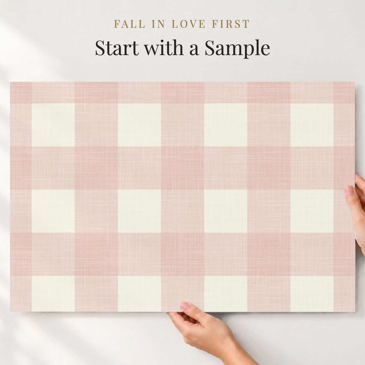 pink and white gingham wallpaper for girls bedroom or nursery with a cute cottage or farmhouse style in peel and stick, traditional nonpasted or prepasted wallpaper.