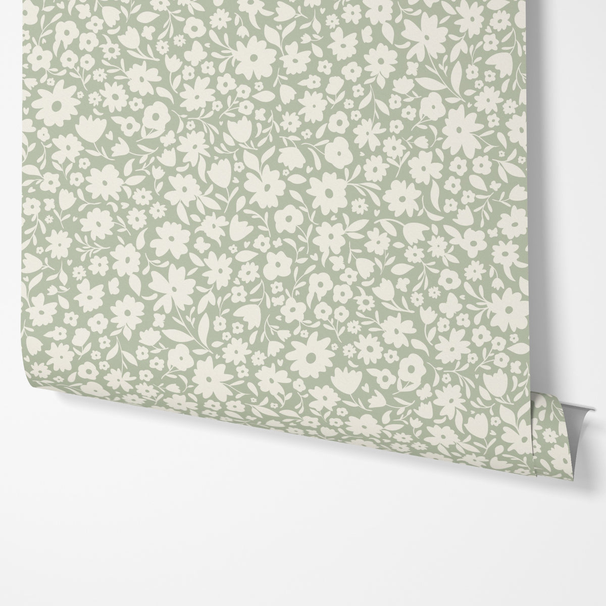 cute green vintage floral inspired wallpaper in peel and stick, prepasted or traditional nonpasted for cottagecore or english cottage inspired girls bedroom, nursery or powder room