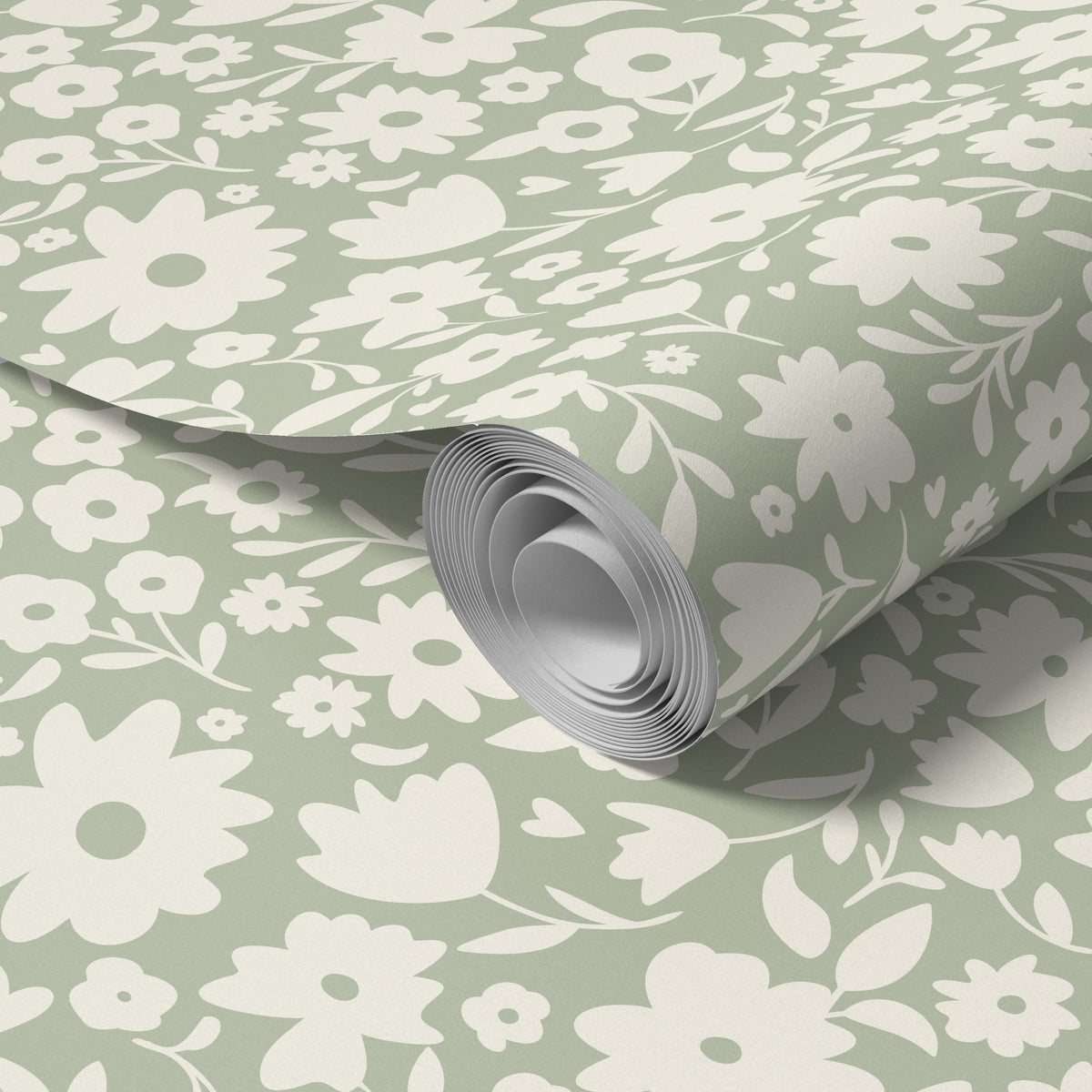 cute green vintage floral inspired wallpaper in peel and stick, prepasted or traditional nonpasted for cottagecore or english cottage inspired girls bedroom, nursery or powder room