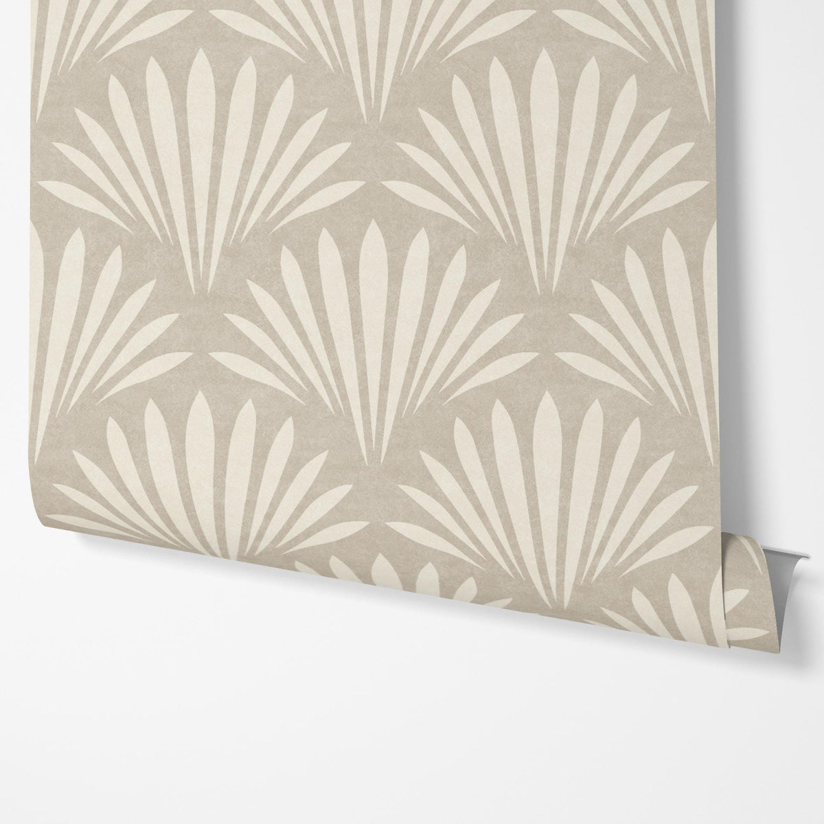 neutral coastal shell wallpaper in removable peel and stick, prepasted, or traditional nonpasted in cozy beige for modern coastal or beach house decor.