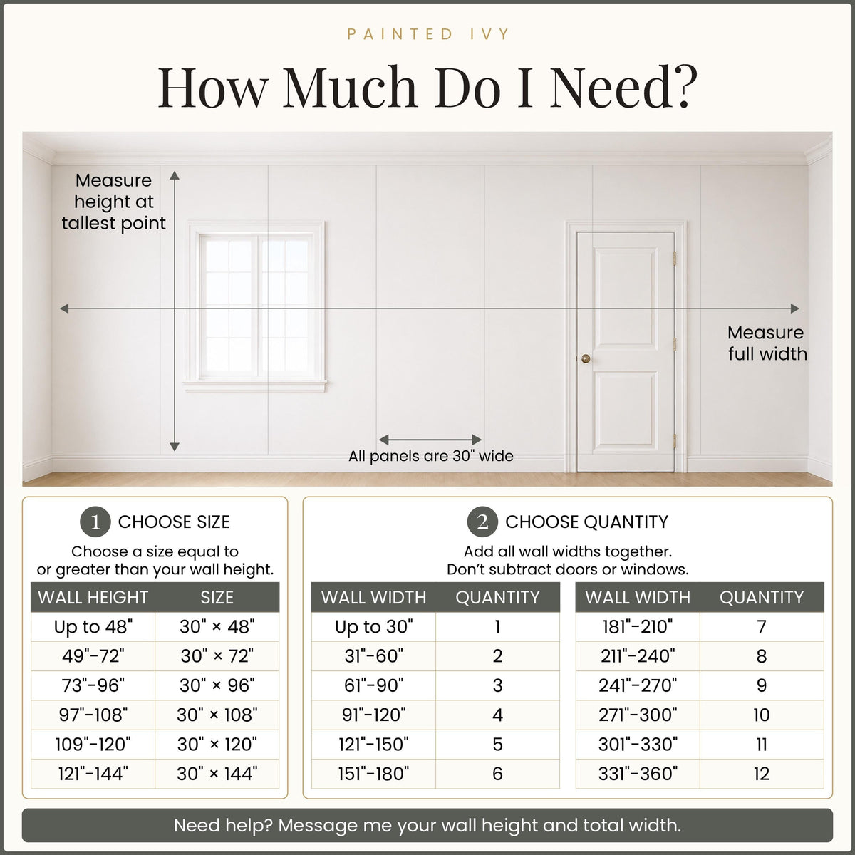 How Much Do I Need? sizing guide for choosing wallpaper panel size and quantity