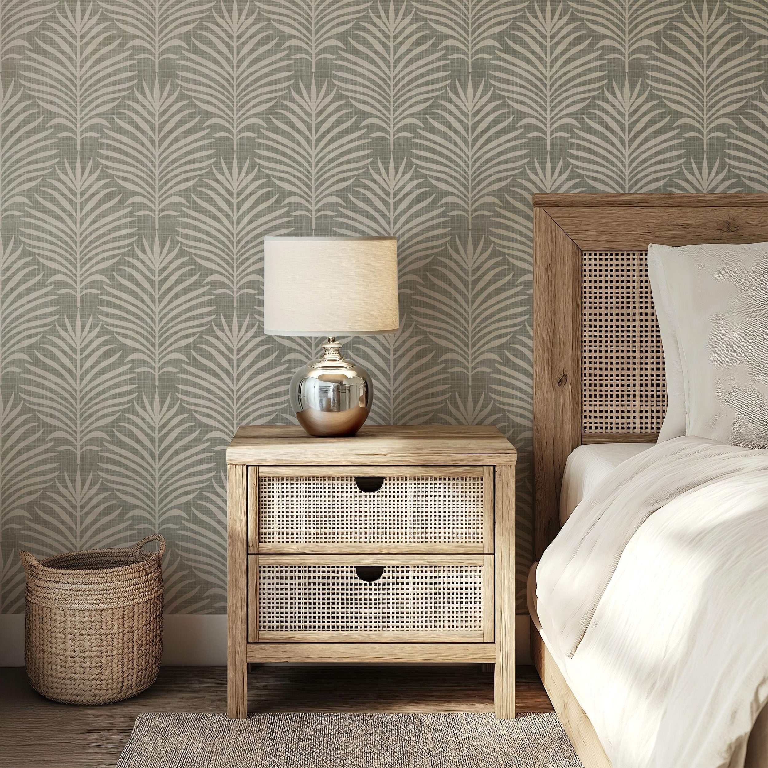 Palm Breeze Wallpaper - Olive wallpaper available in peel and stick (removable), prepasted, and traditional nonpasted / unpasted