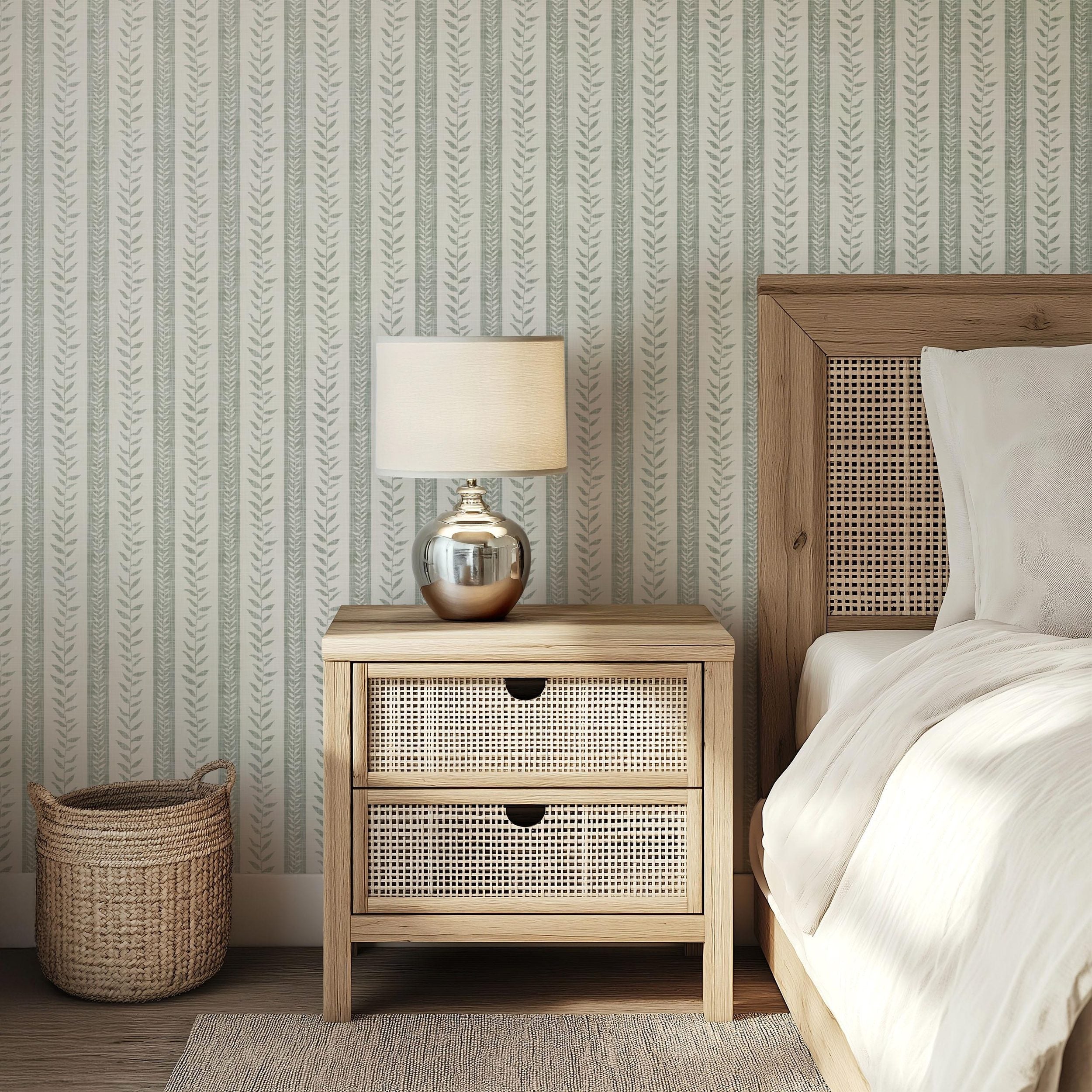 Coastal Stripe Wallpaper - Green wallpaper available in peel and stick (removable), prepasted, and traditional nonpasted / unpasted