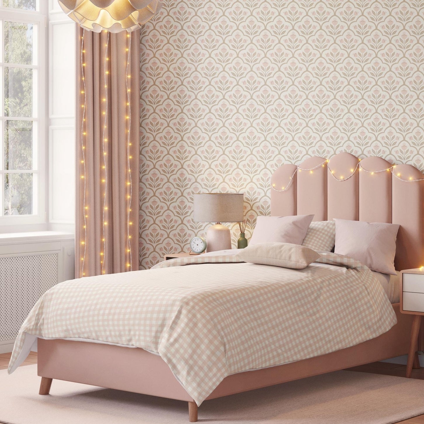 Floral Medallion Wallpaper - Pink & White wallpaper available in peel and stick (removable), prepasted, and traditional nonpasted / unpasted