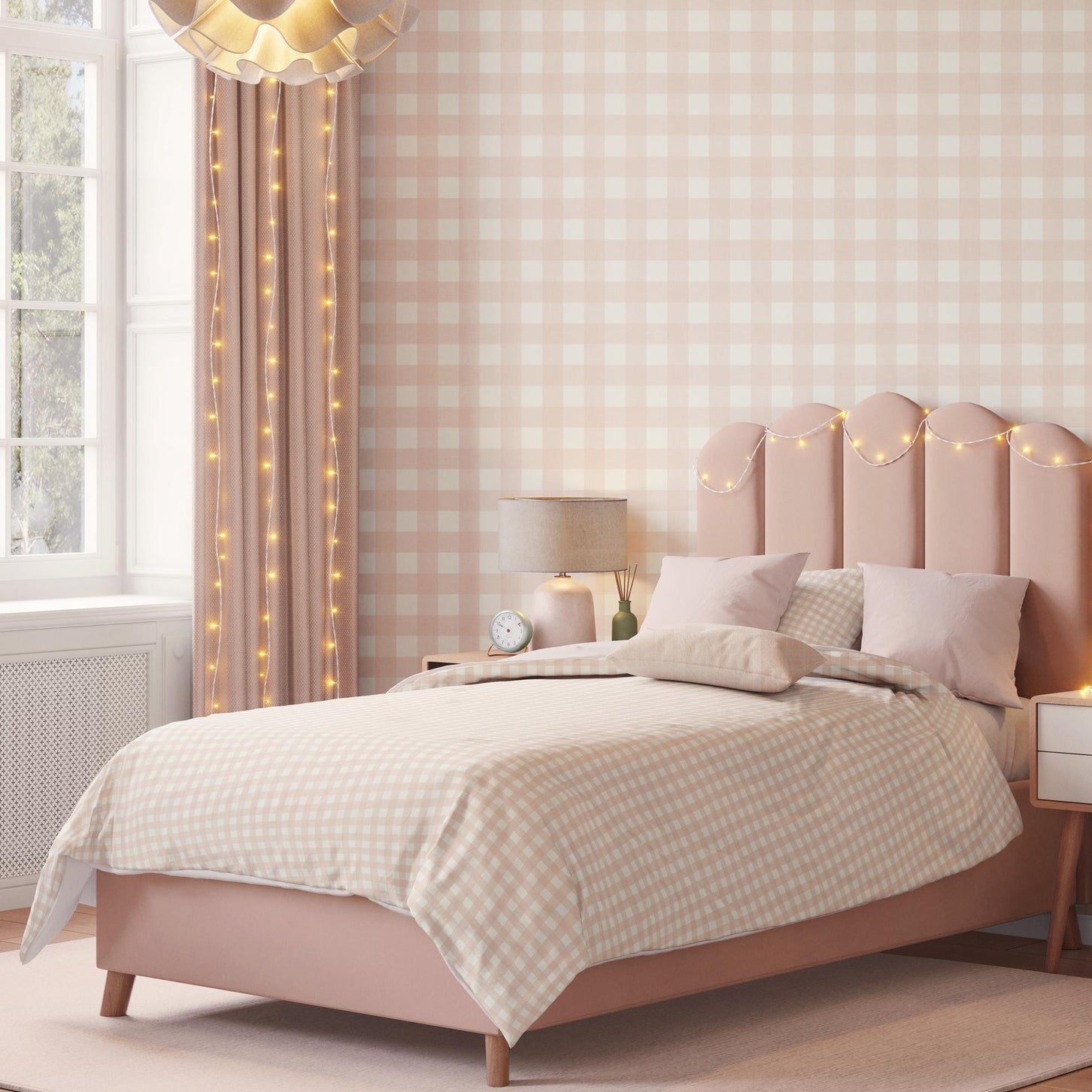 Charlie Gingham Wallpaper - Petal wallpaper available in peel and stick (removable), prepasted, and traditional nonpasted / unpasted