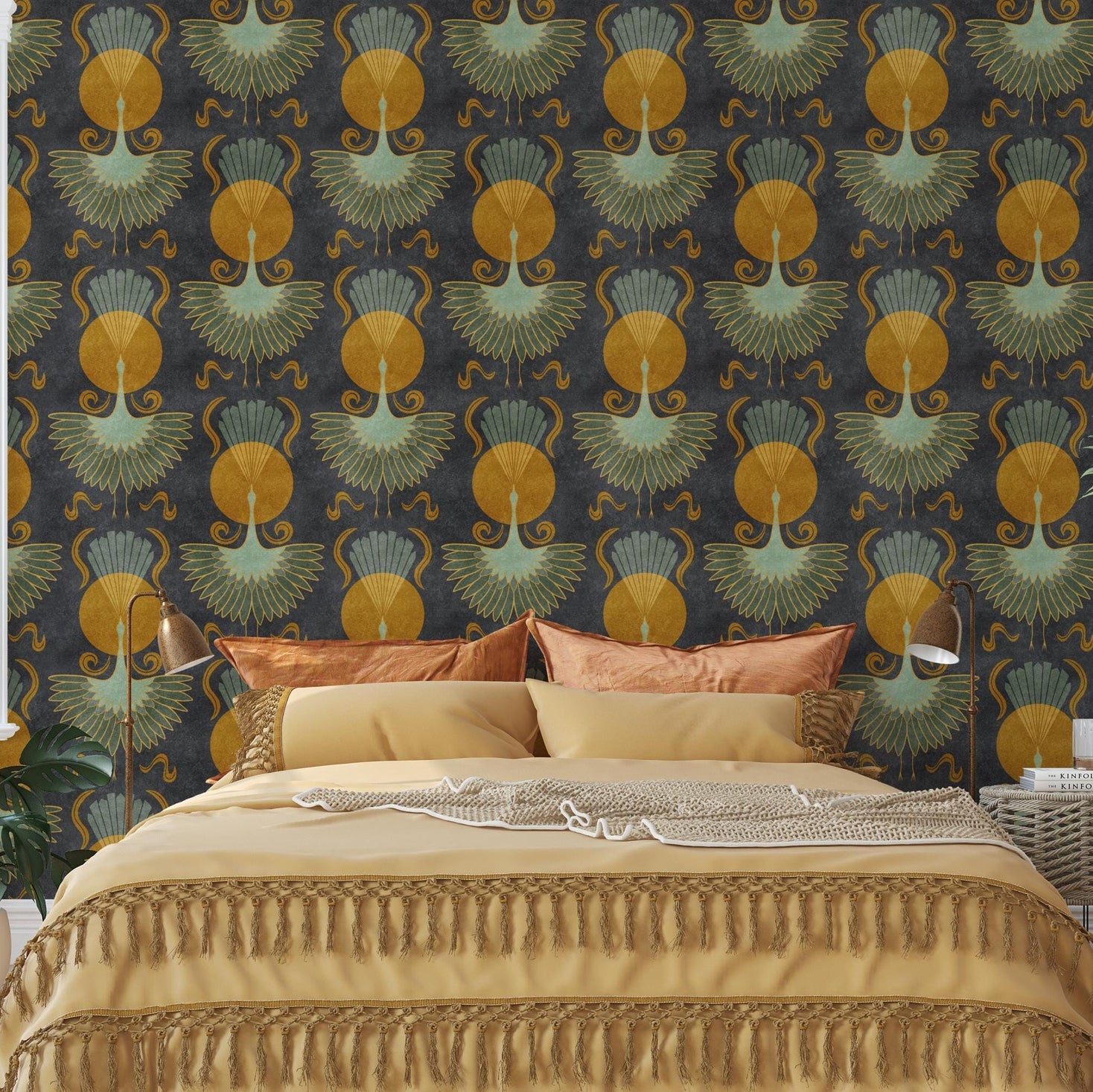 Crane Flight Wallpaper - Black wallpaper available in peel and stick (removable), prepasted, and traditional nonpasted / unpasted
