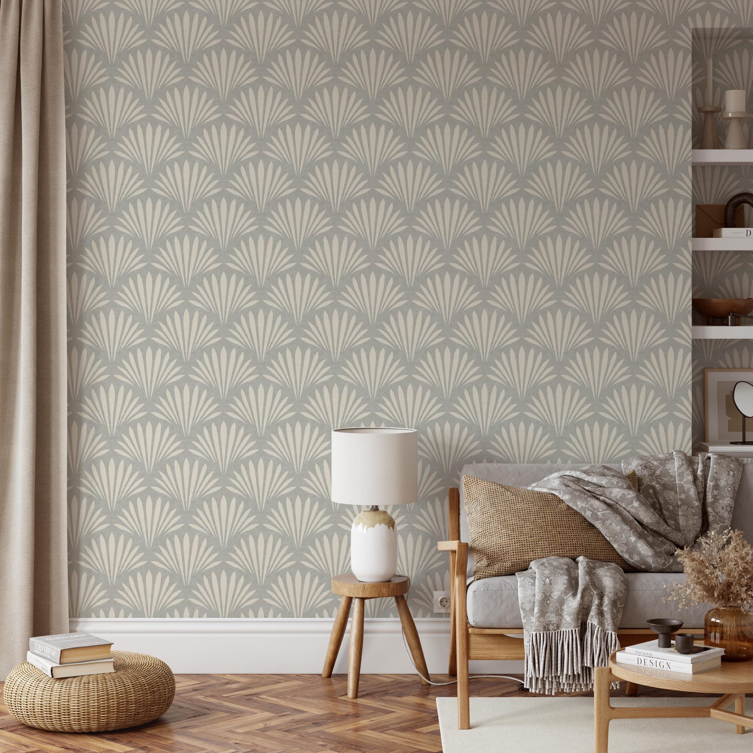 Shell Cove Wallpaper - Gray wallpaper available in peel and stick (removable), prepasted, and traditional nonpasted / unpasted