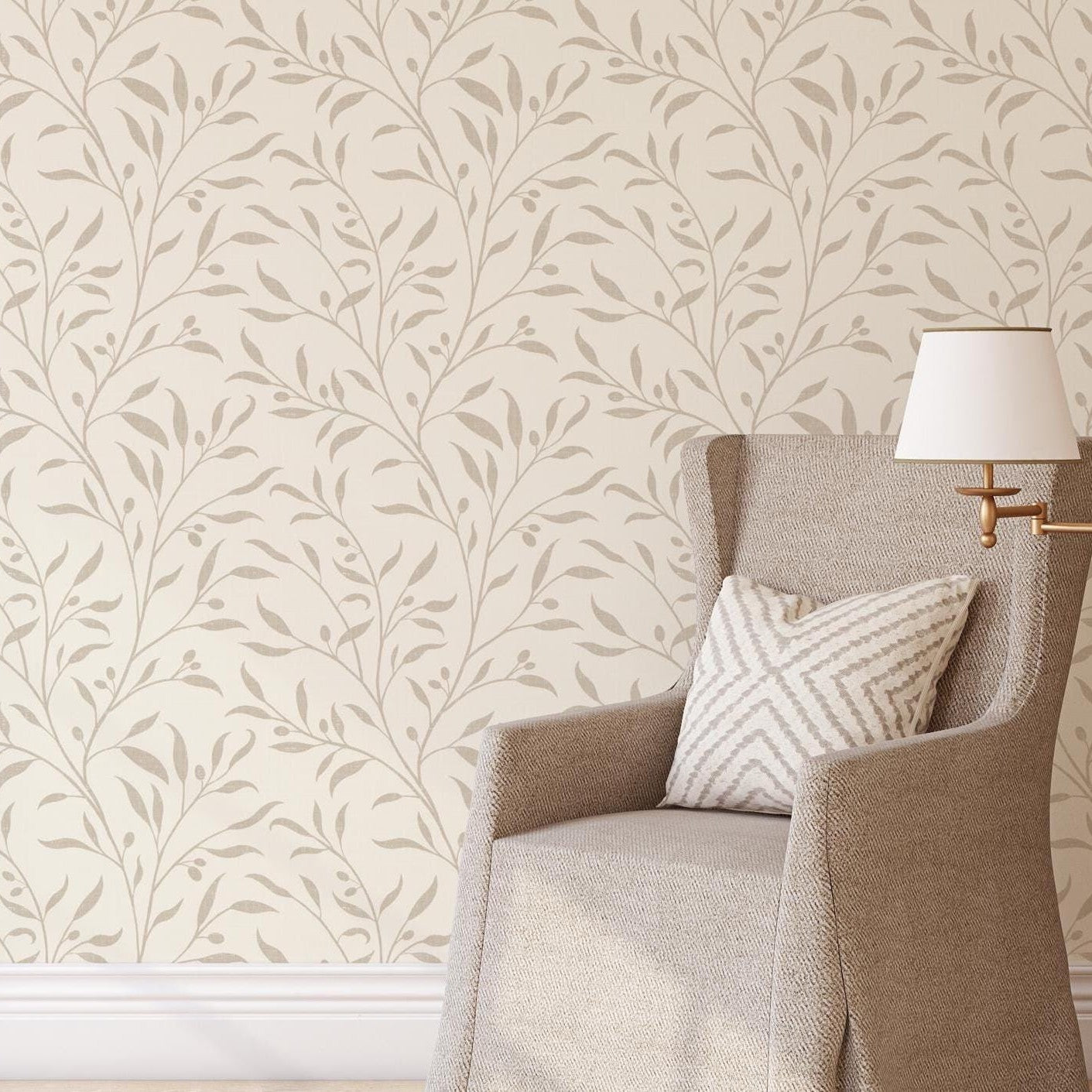 Olive Grove Wallpaper - Neutral wallpaper available in peel and stick (removable), prepasted, and traditional nonpasted / unpasted