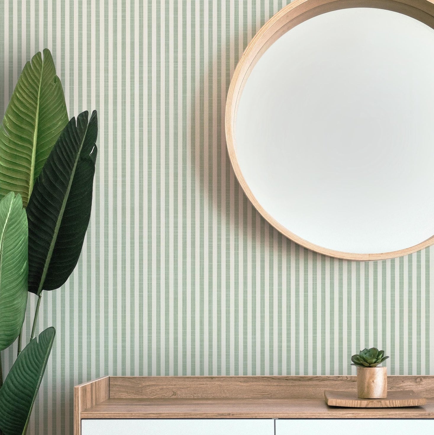 Wallpaper Peel and Stick Removable – French Country Cottage Sage Green and White Vertical Stripe – Boys Nursery, Kids Room, Bathroom Wall