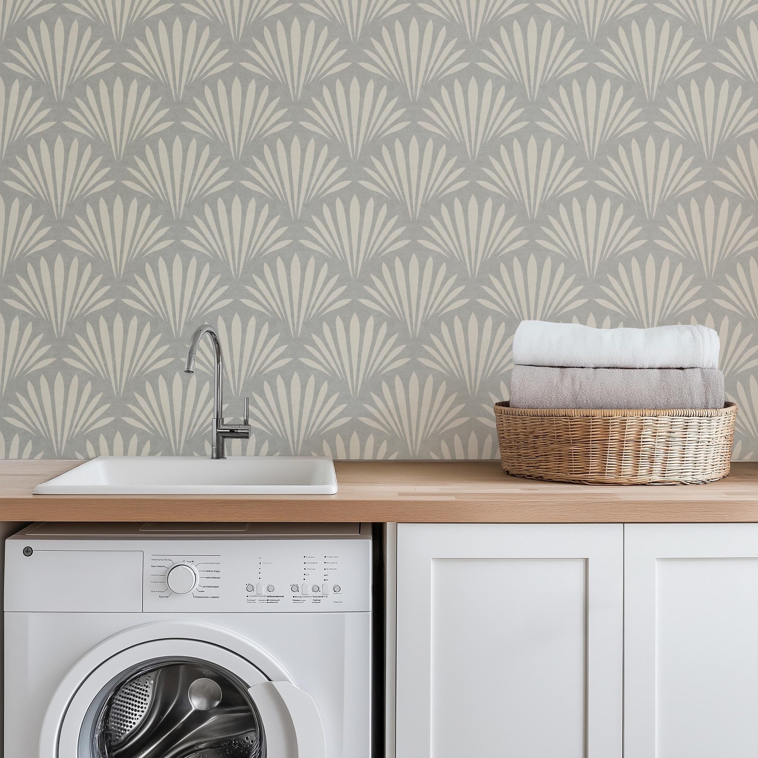 Shell Cove Wallpaper - Gray wallpaper available in peel and stick (removable), prepasted, and traditional nonpasted / unpasted