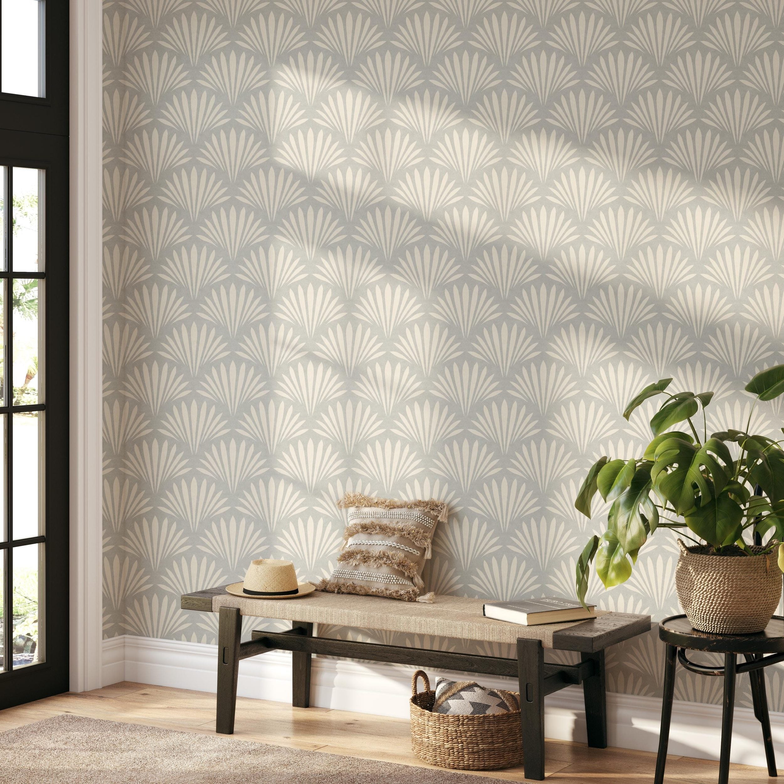 Shell Cove Wallpaper - Gray wallpaper available in peel and stick (removable), prepasted, and traditional nonpasted / unpasted