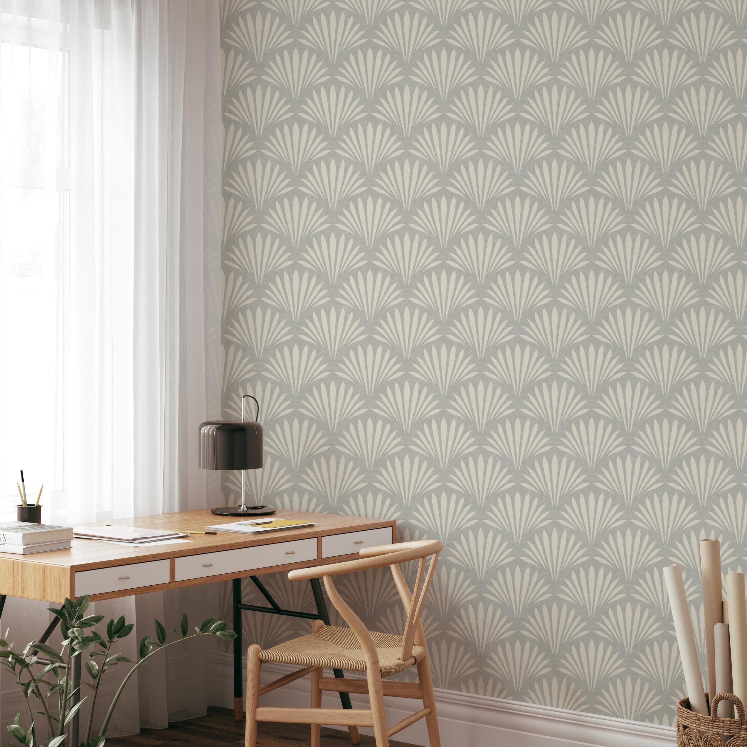 Shell Cove Wallpaper - Gray wallpaper available in peel and stick (removable), prepasted, and traditional nonpasted / unpasted