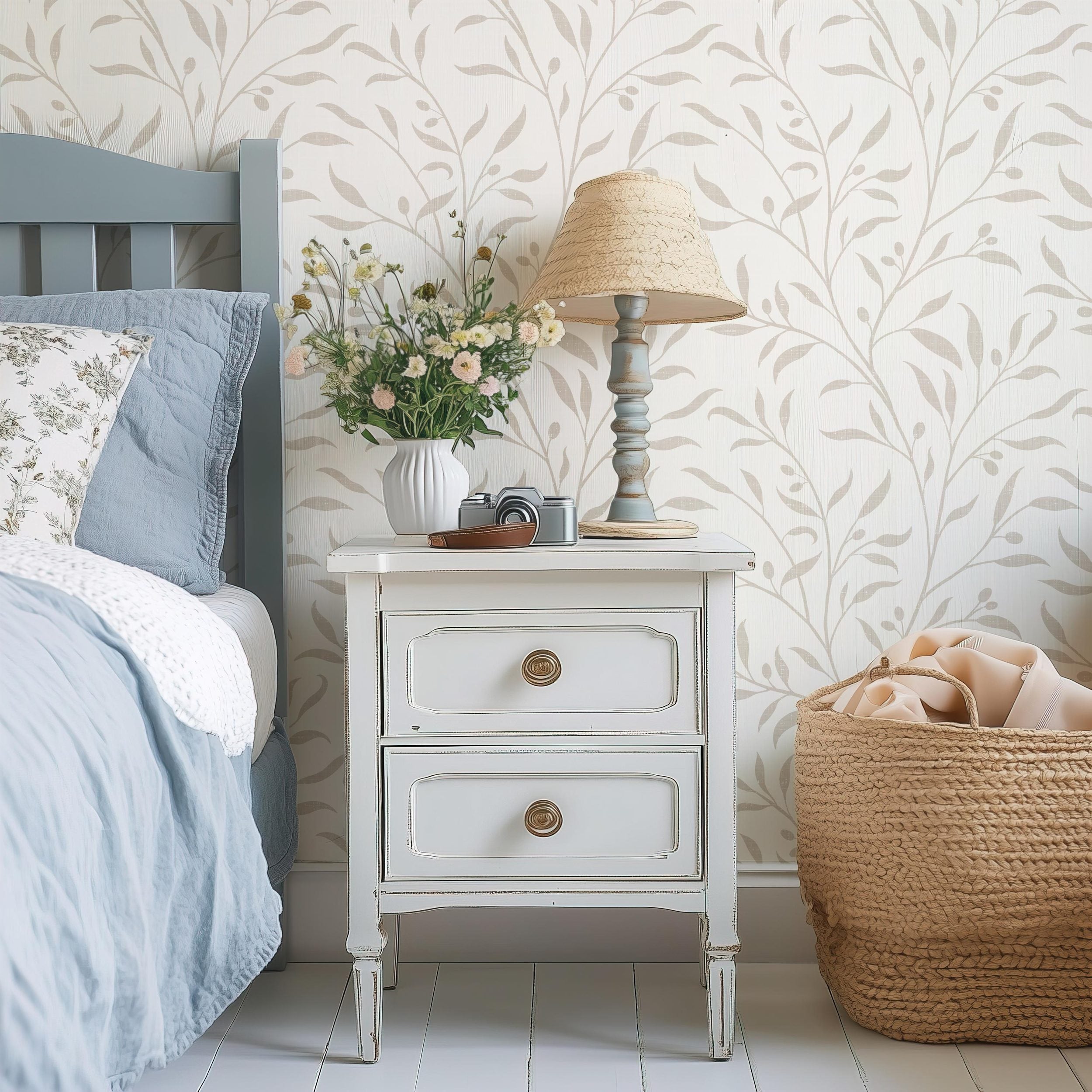 Olive Grove Wallpaper - Neutral wallpaper available in peel and stick (removable), prepasted, and traditional nonpasted / unpasted