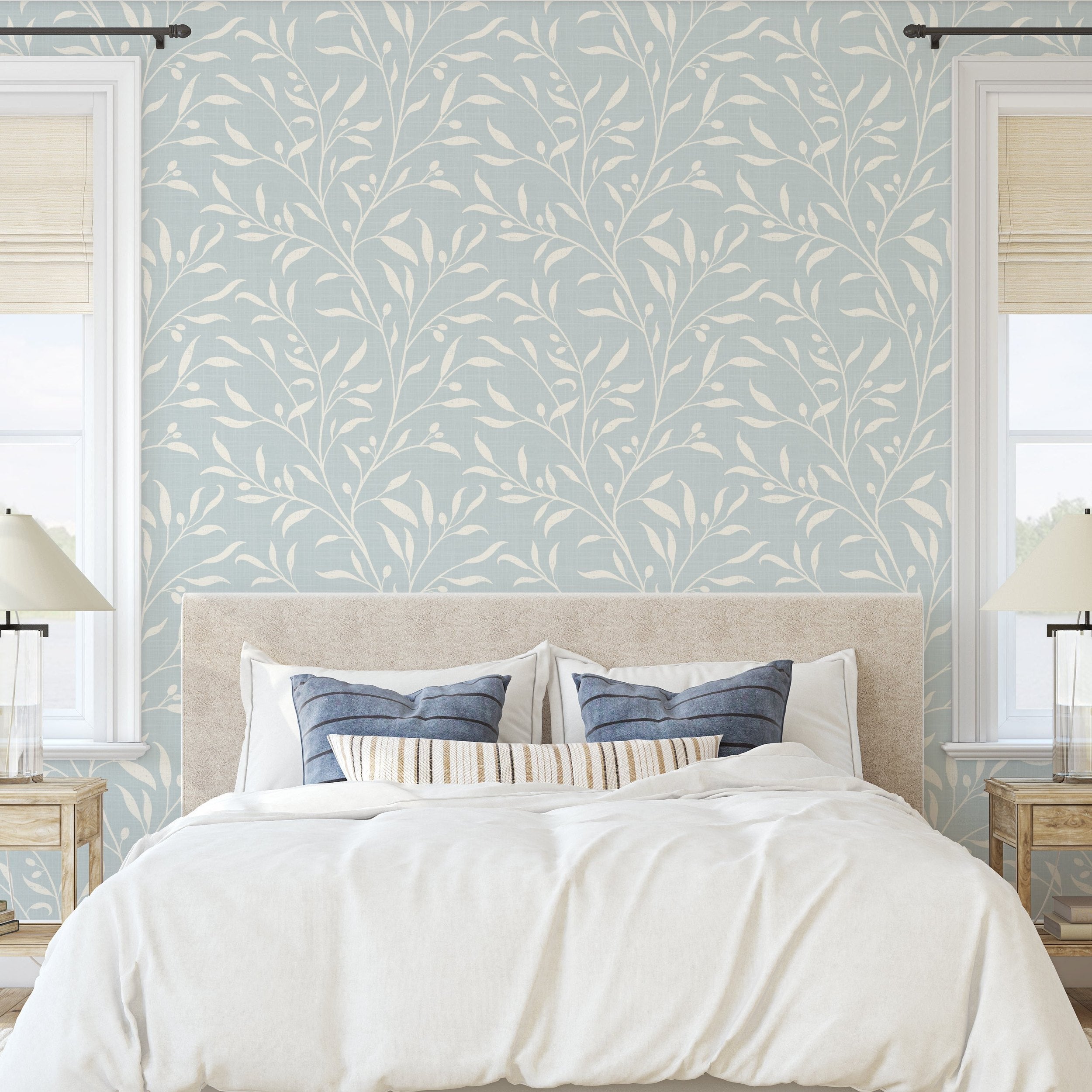 Olive Grove Wallpaper - Mist wallpaper available in peel and stick (removable), prepasted, and traditional nonpasted / unpasted