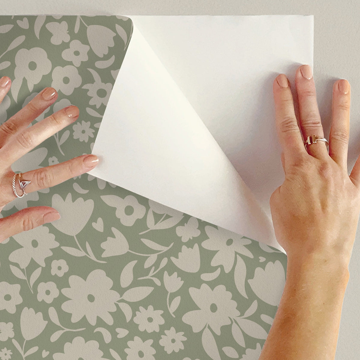 cute green vintage floral inspired wallpaper in peel and stick, prepasted or traditional nonpasted for cottagecore or english cottage inspired girls bedroom, nursery or powder room