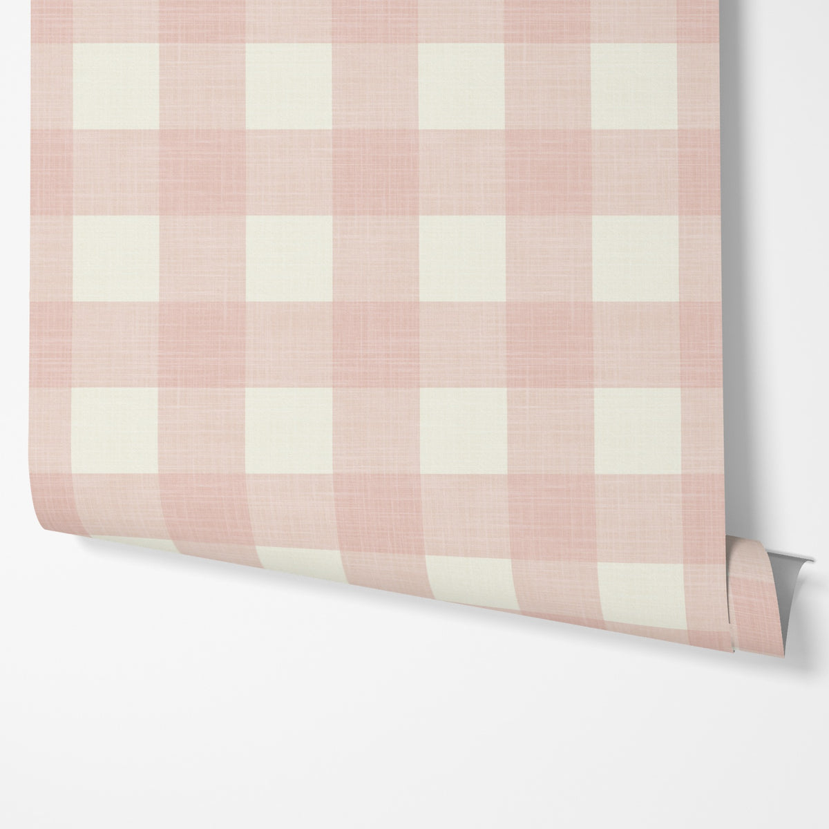 pink and white gingham wallpaper for girls bedroom or nursery with a cute cottage or farmhouse style in peel and stick, traditional nonpasted or prepasted wallpaper.
