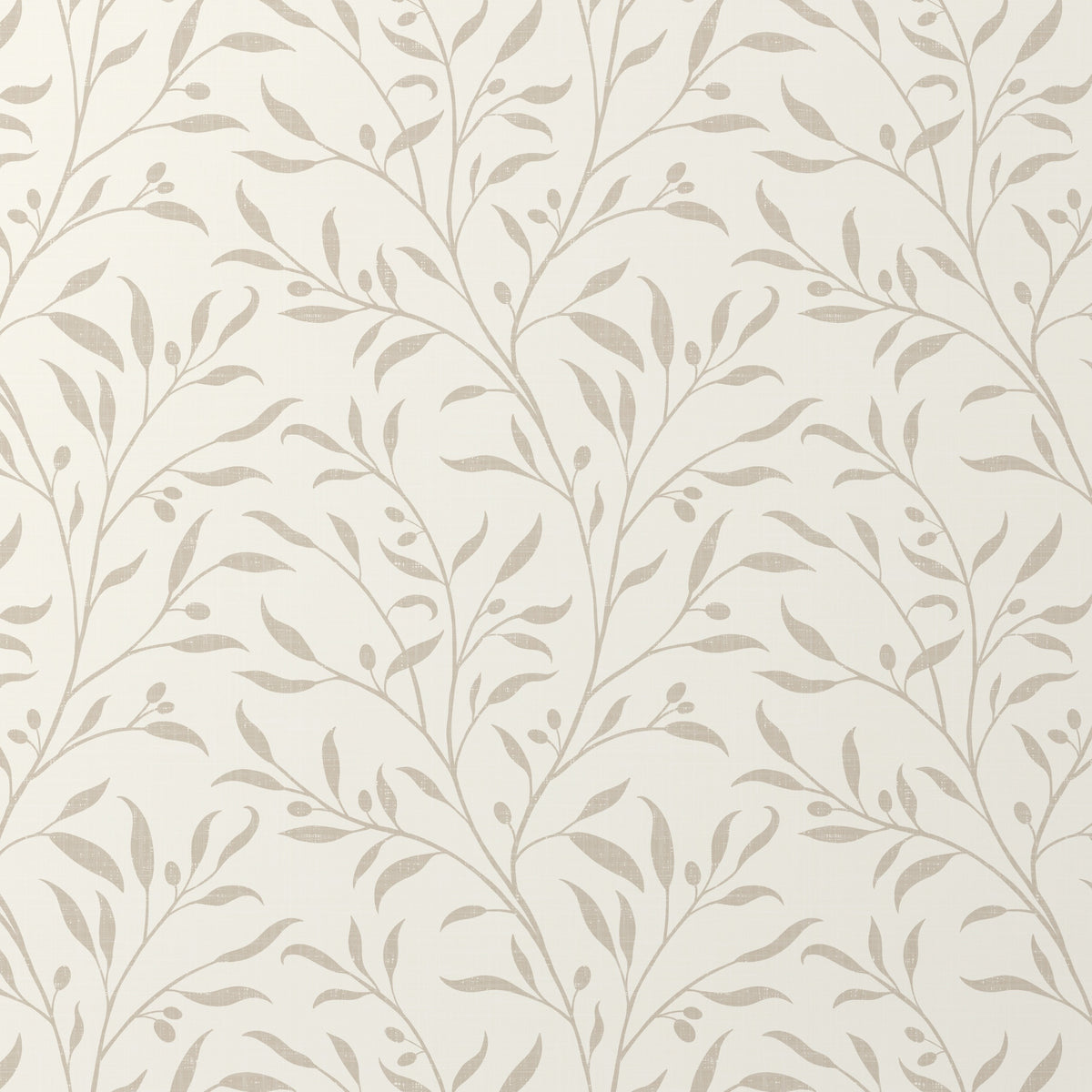 olive grove neutral wallpaper in beige and white peel and stick, prepasted or traditional nonpasted with botanical leaves and brances for a vintage farmhouse or french country cottage decor style.