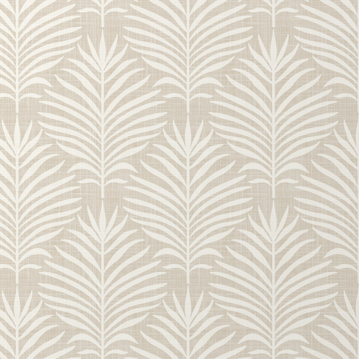 a repeating pattern of white palm leaves against a light beige background.