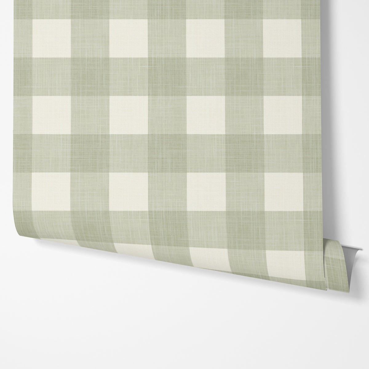 olive/sage green gingham wallpaper in removable peel and stick, prepasted, or traditional nonpasted for baby boy or girl nursery room or childrens room wallpaper for a modern farmhouse or vintage cottage style home.