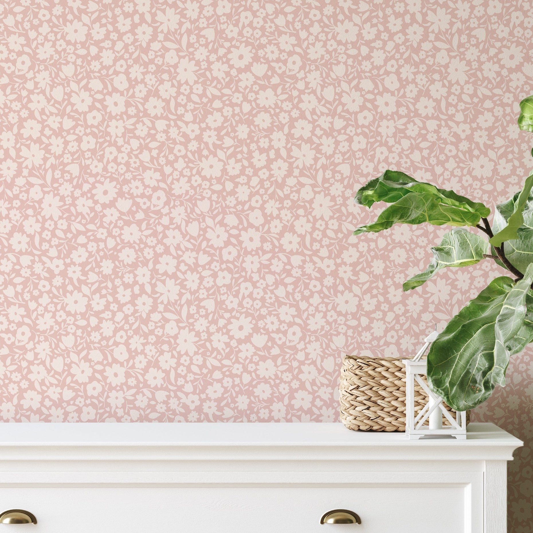 Little Meadow Floral Wallpaper - Blush wallpaper available in peel and stick (removable), prepasted, and traditional nonpasted / unpasted 