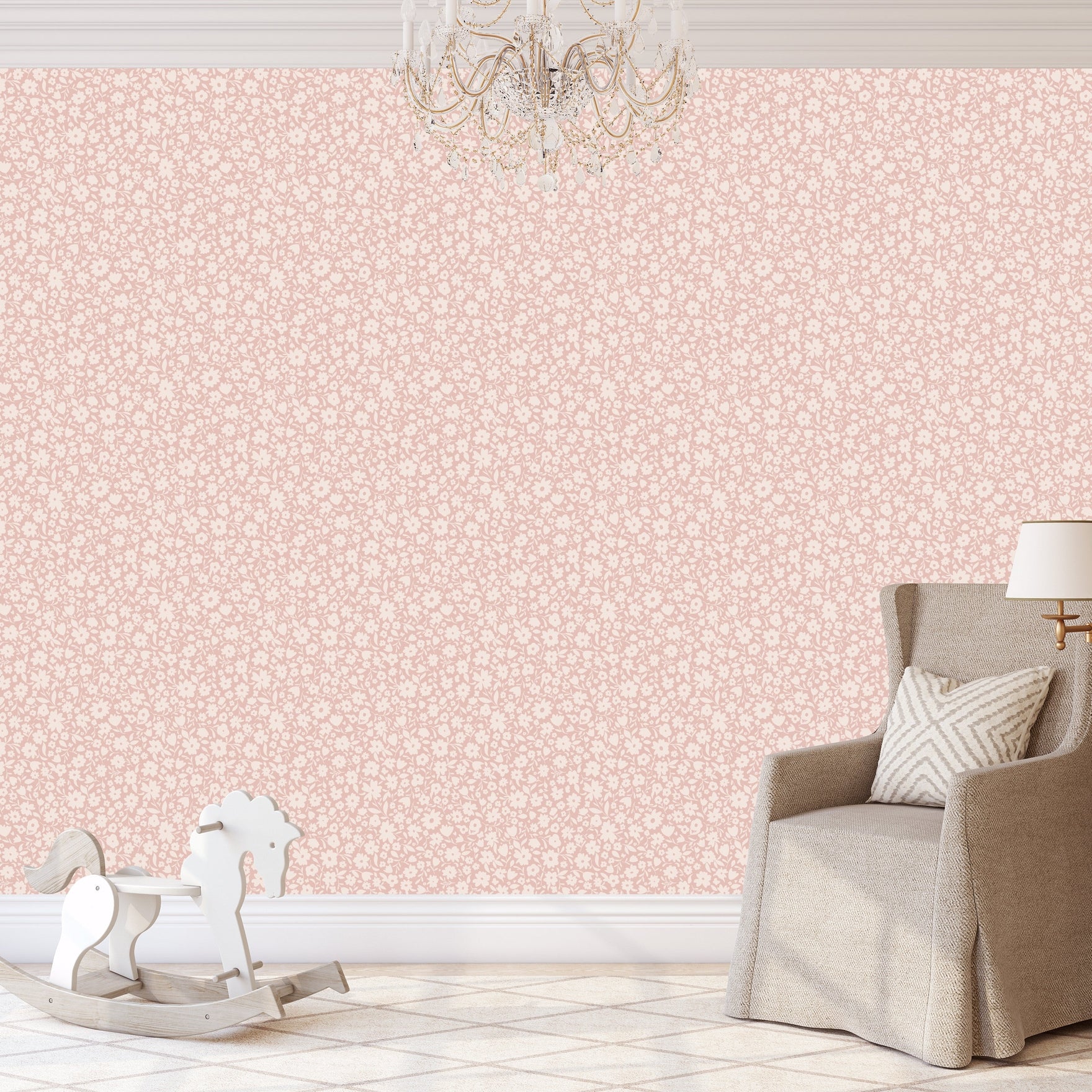 Little Meadow Floral Wallpaper - Blush wallpaper available in peel and stick (removable), prepasted, and traditional nonpasted / unpasted 