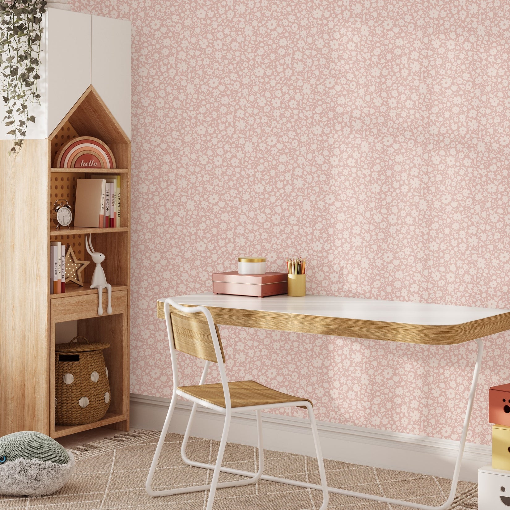 Little Meadow Floral Wallpaper - Blush wallpaper available in peel and stick (removable), prepasted, and traditional nonpasted / unpasted 