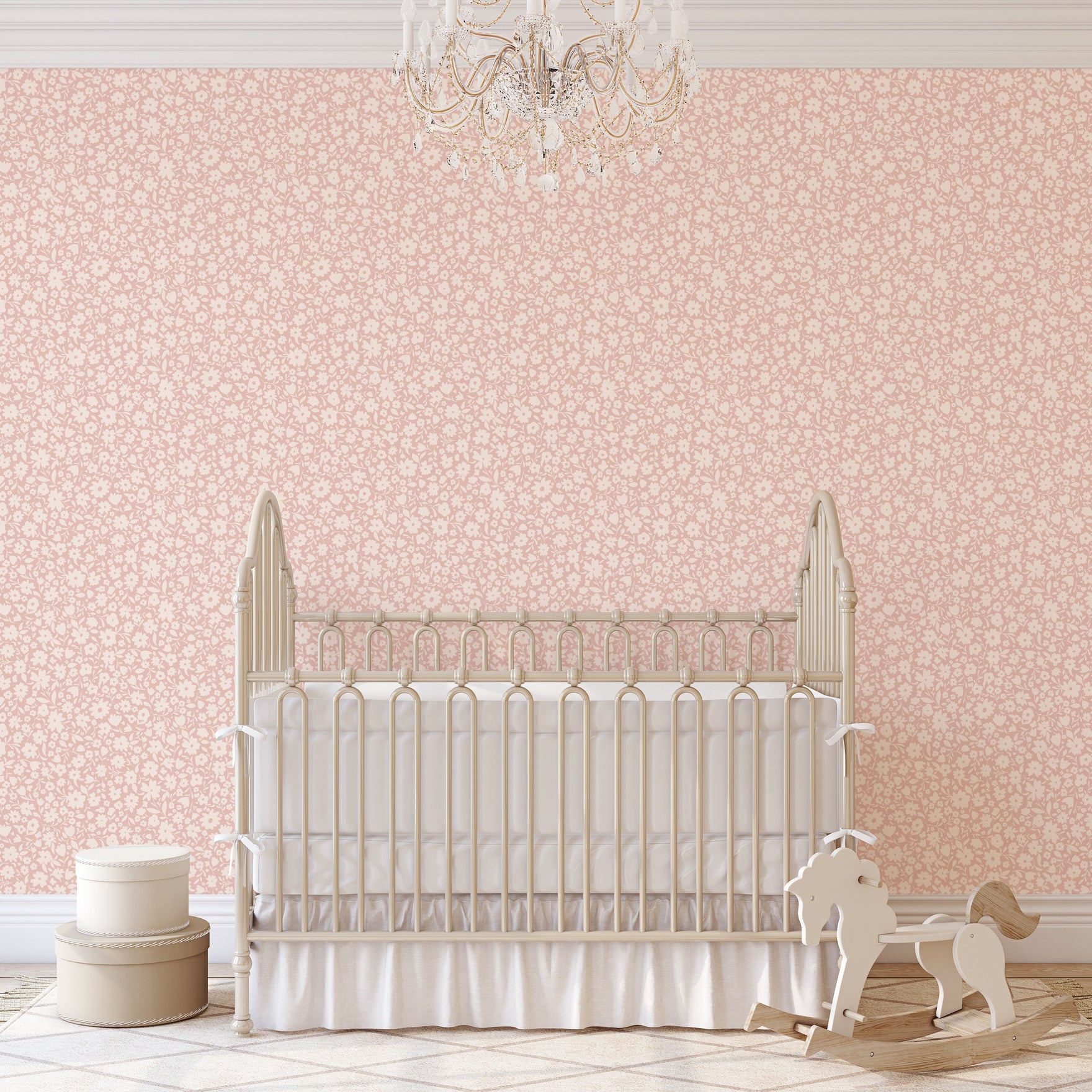 Little Meadow Floral Wallpaper - Blush wallpaper available in peel and stick (removable), prepasted, and traditional nonpasted / unpasted 