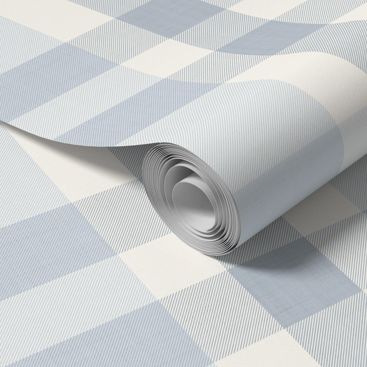 Roll of light blue and white plaid wallpaper