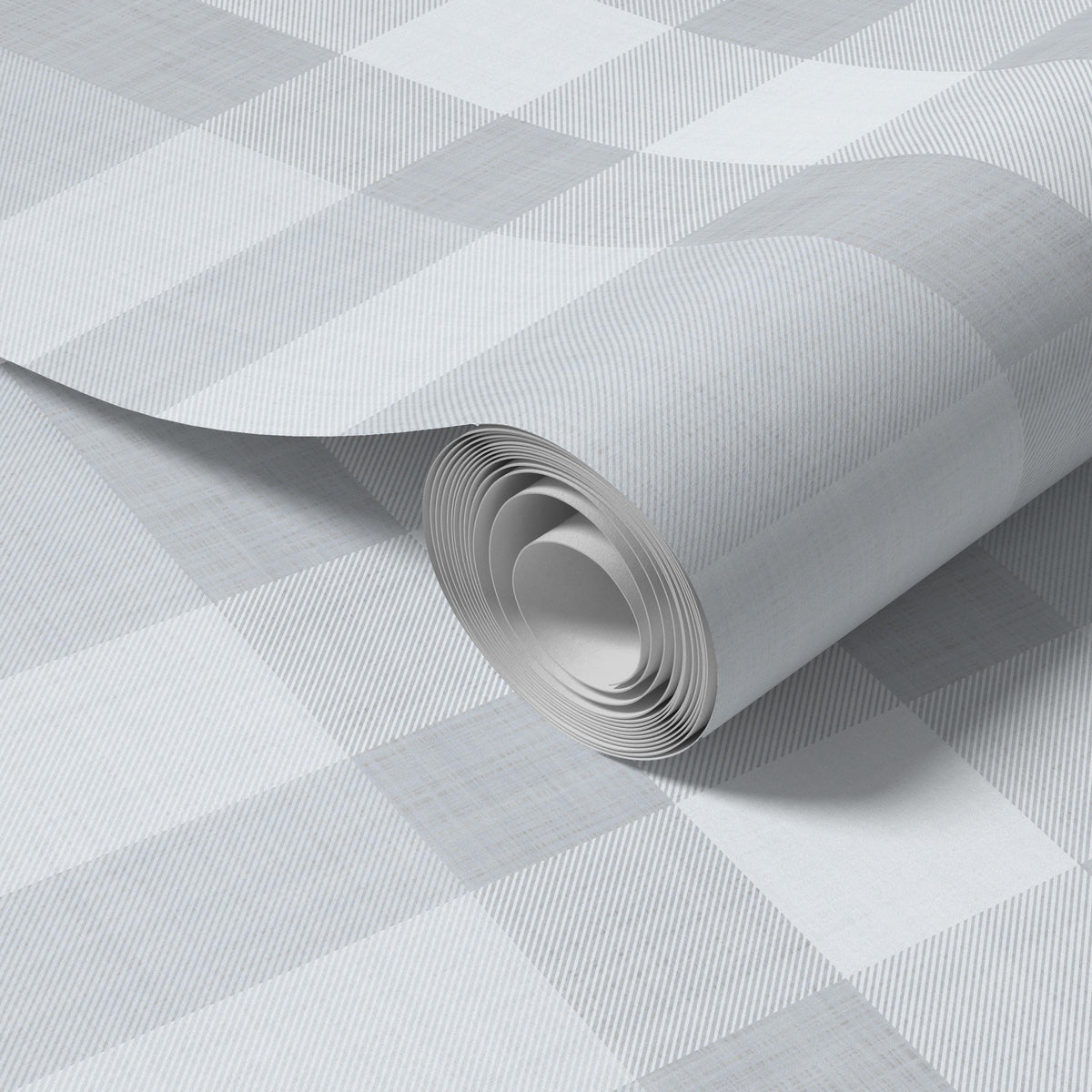 Roll of dusty blue and white plaid wallpaper