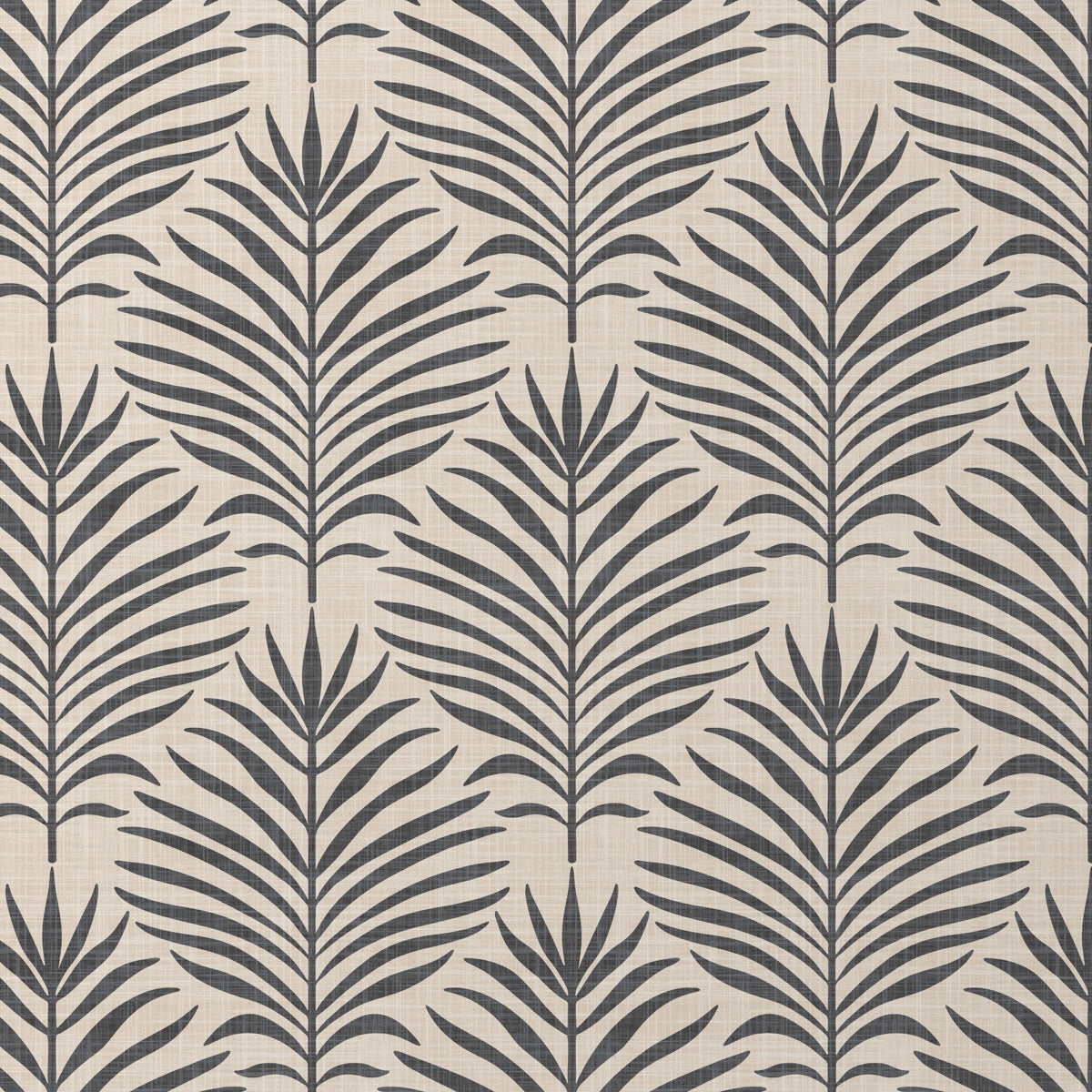 Neutral black and tan palm leaf wallpaper available in peel and stick and prepasted in a modern tropical boho style with a subtle linen texture, ideal for coastal bedrooms, powder rooms, or Japandi accent walls. featured as bathroom accent wall.