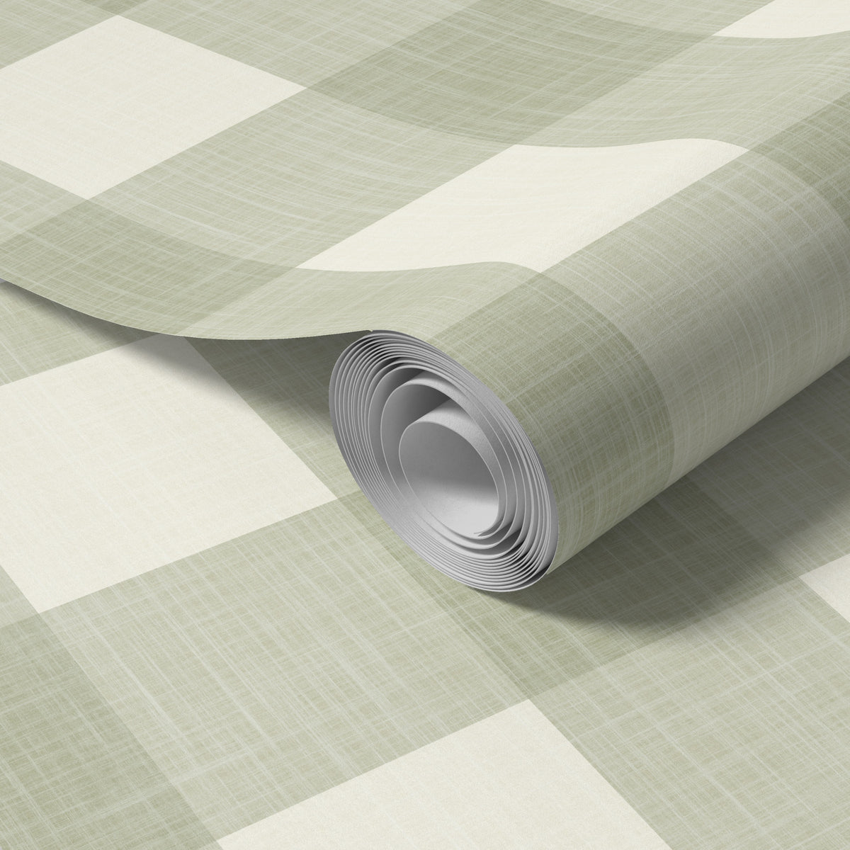 olive/sage green gingham wallpaper in removable peel and stick, prepasted, or traditional nonpasted for baby boy or girl nursery room or childrens room wallpaper for a modern farmhouse or vintage cottage style home.