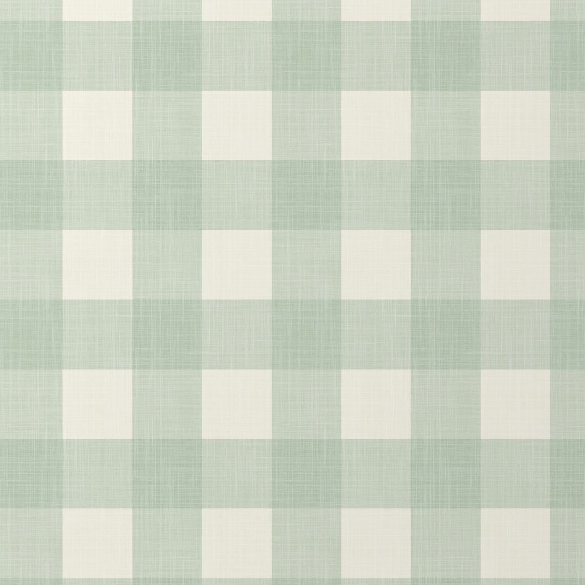 Close-up of large scale sage green and cream gingham wallpaper pattern