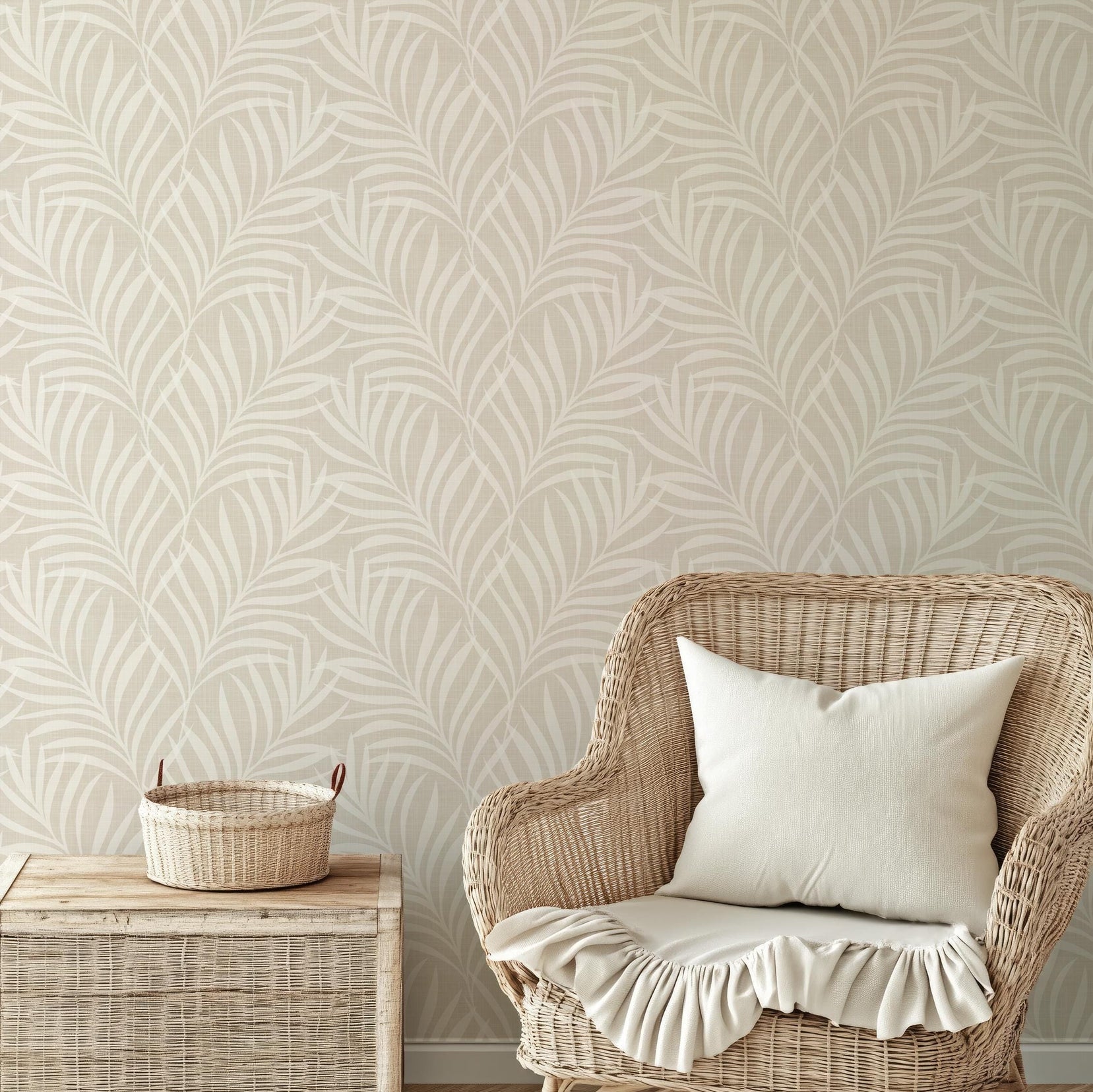 Palm Canopy Wallpaper - Neutral wallpaper available in peel and stick (removable), prepasted, and traditional nonpasted / unpasted 