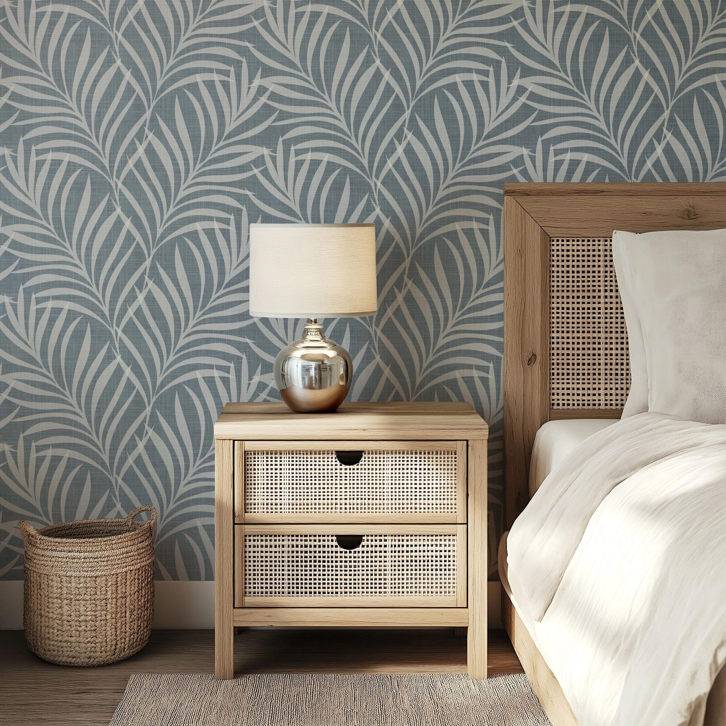 Palm Canopy Wallpaper - Blue wallpaper available in peel and stick (removable), prepasted, and traditional nonpasted / unpasted 