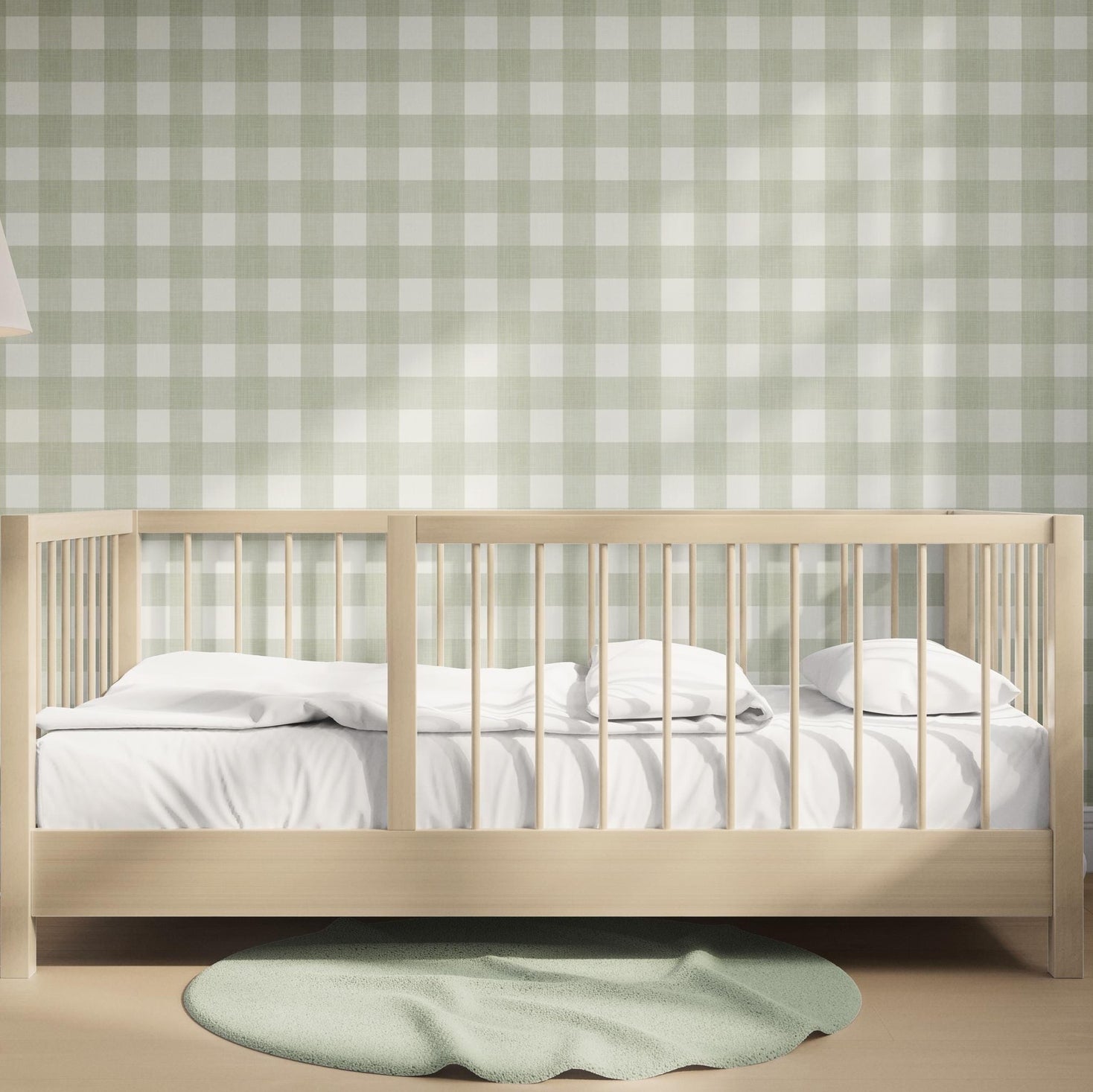 Charlie Gingham Wallpaper - Olive wallpaper available in peel and stick (removable), prepasted, and traditional nonpasted / unpasted 