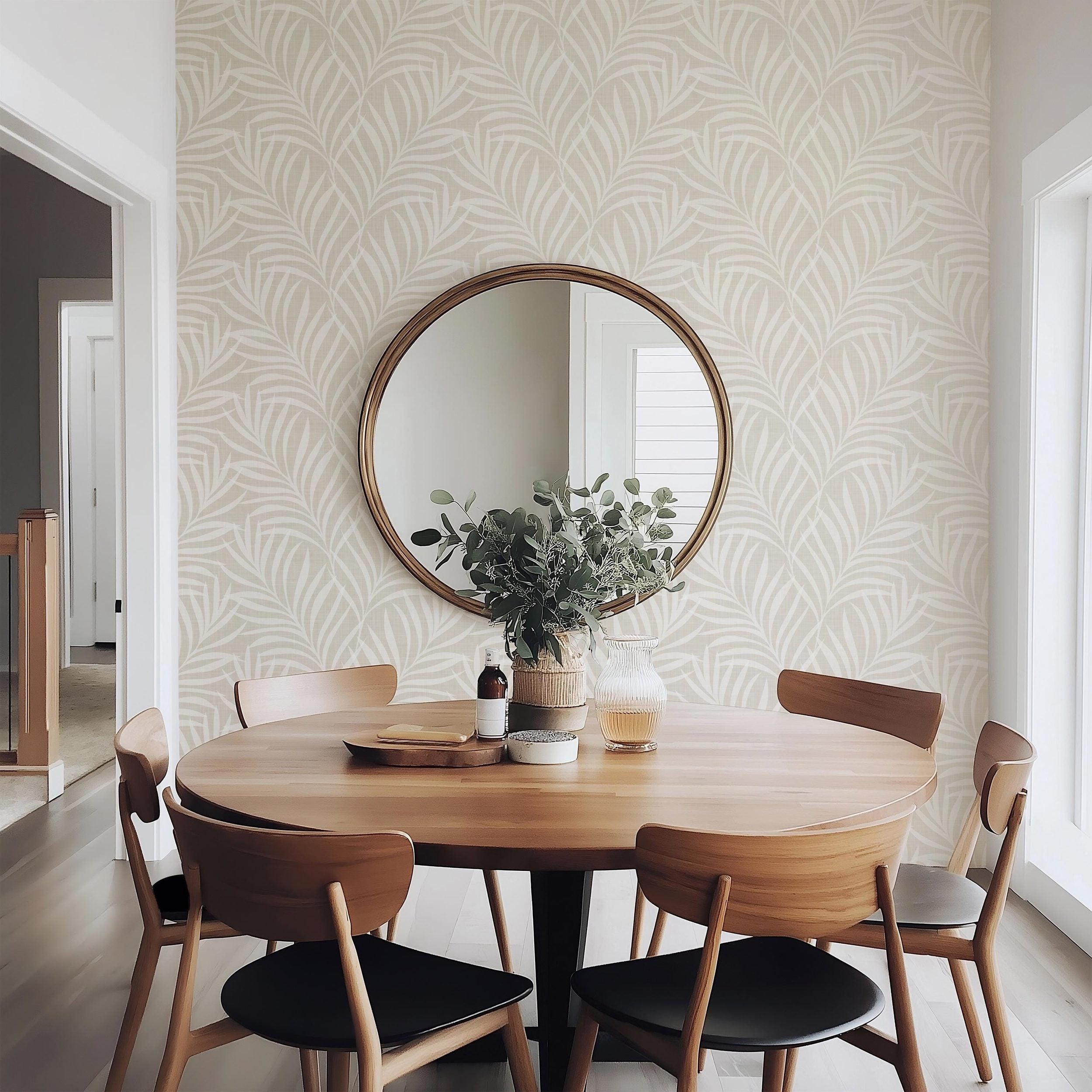 Palm Canopy Wallpaper - Neutral wallpaper available in peel and stick (removable), prepasted, and traditional nonpasted / unpasted 