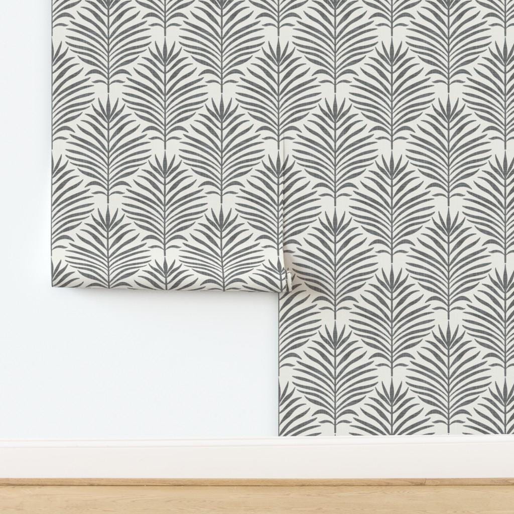 Palm Breeze Wallpaper - Black and White wallpaper available in peel and stick (removable), prepasted, and traditional nonpasted / unpasted 