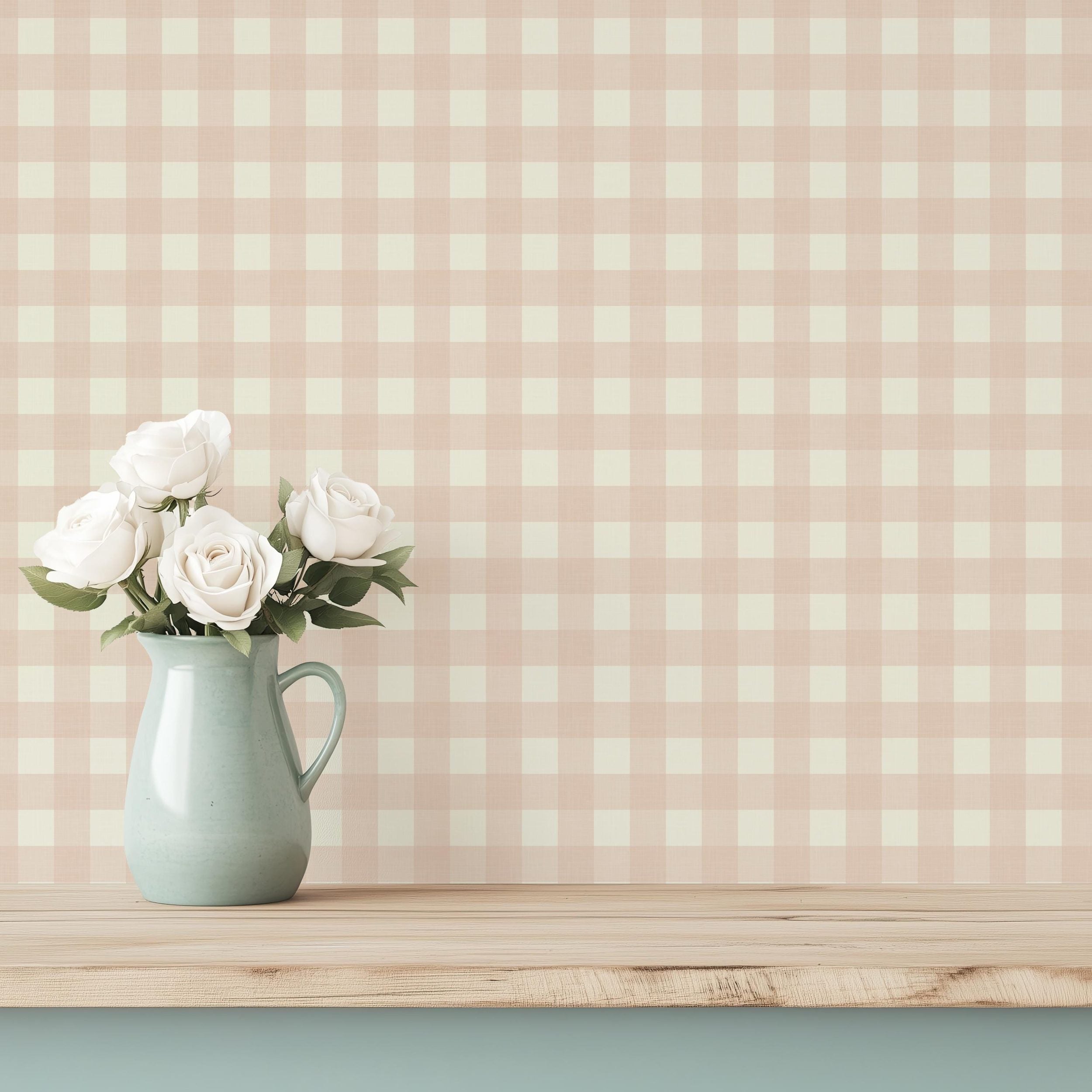 wallpaper removable peel and stick or prepasted pink baby girl nursery small gingham. girly coquette pastel print for sweet tween, teen or feminine bedroom accent or statement wall.