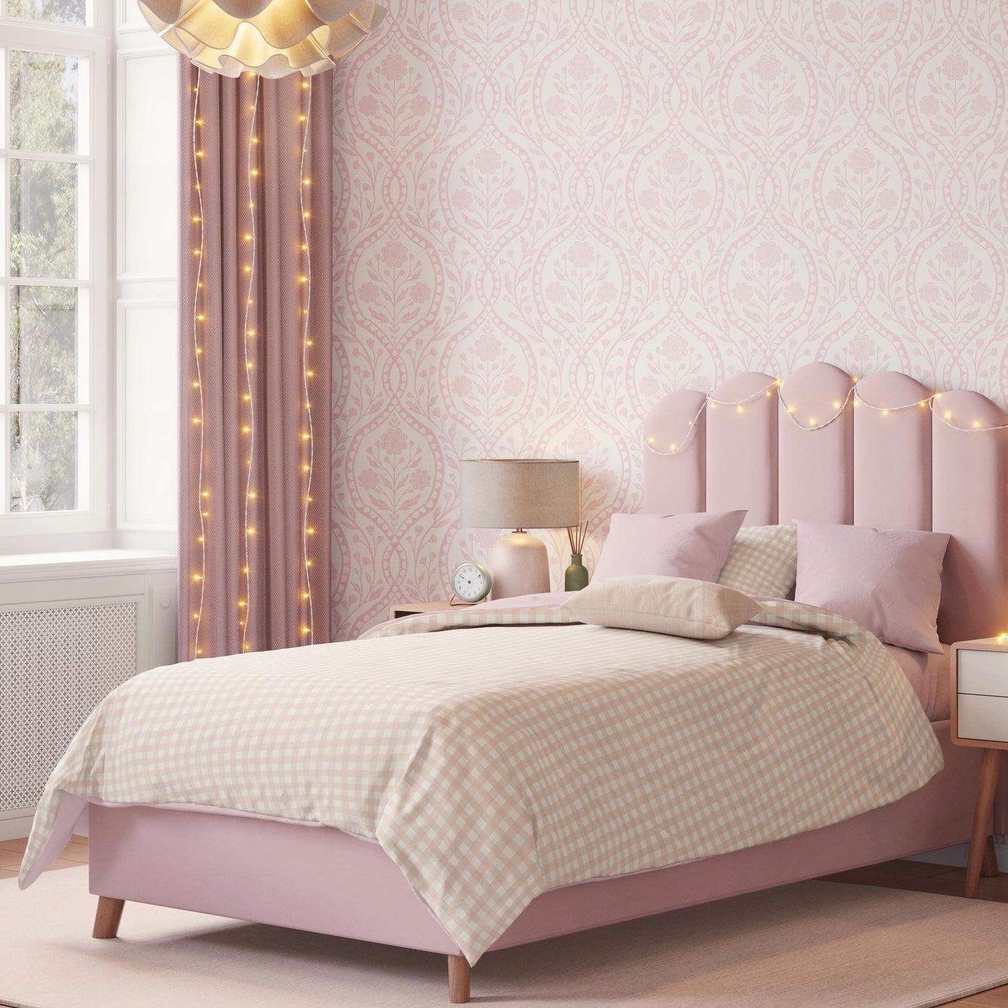 Elise Wallpaper - Pink wallpaper available in peel and stick (removable), prepasted, and traditional nonpasted / unpasted 