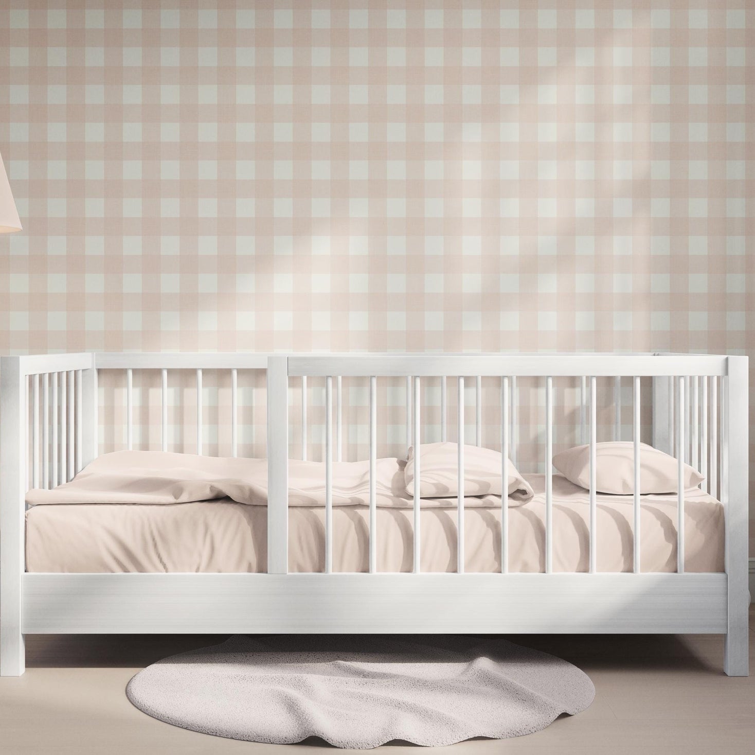 wallpaper removable peel and stick or prepasted pink baby girl nursery small gingham. girly coquette pastel print for sweet tween, teen or feminine bedroom accent or statement wall.