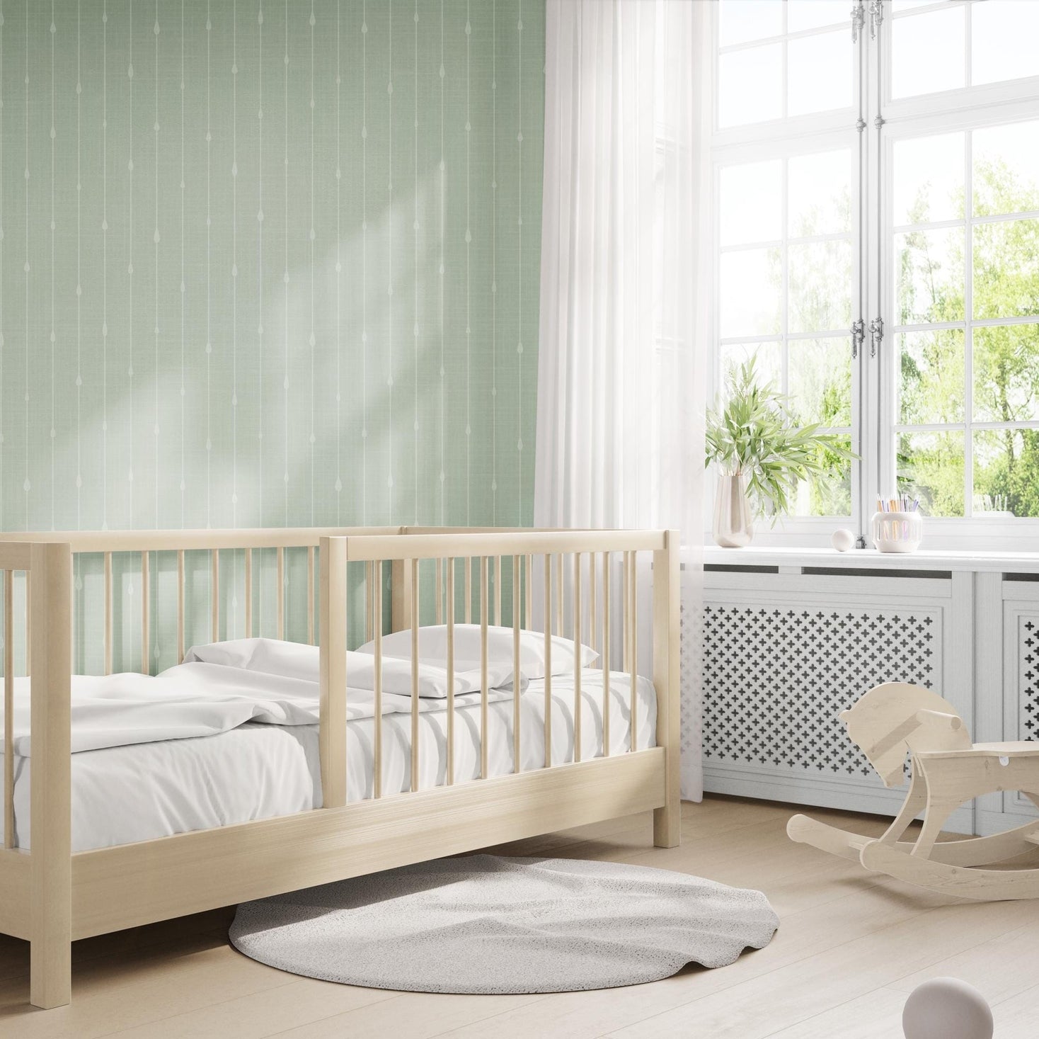 sage green peel and stick or removable prepasted wallpaper a versatile stripe that works for french country, cottagecore, and tropical boho coastal styles. An elegant renter friendly option for bathroom, baby nursery, bedroom, living room, powder room or dining room.
